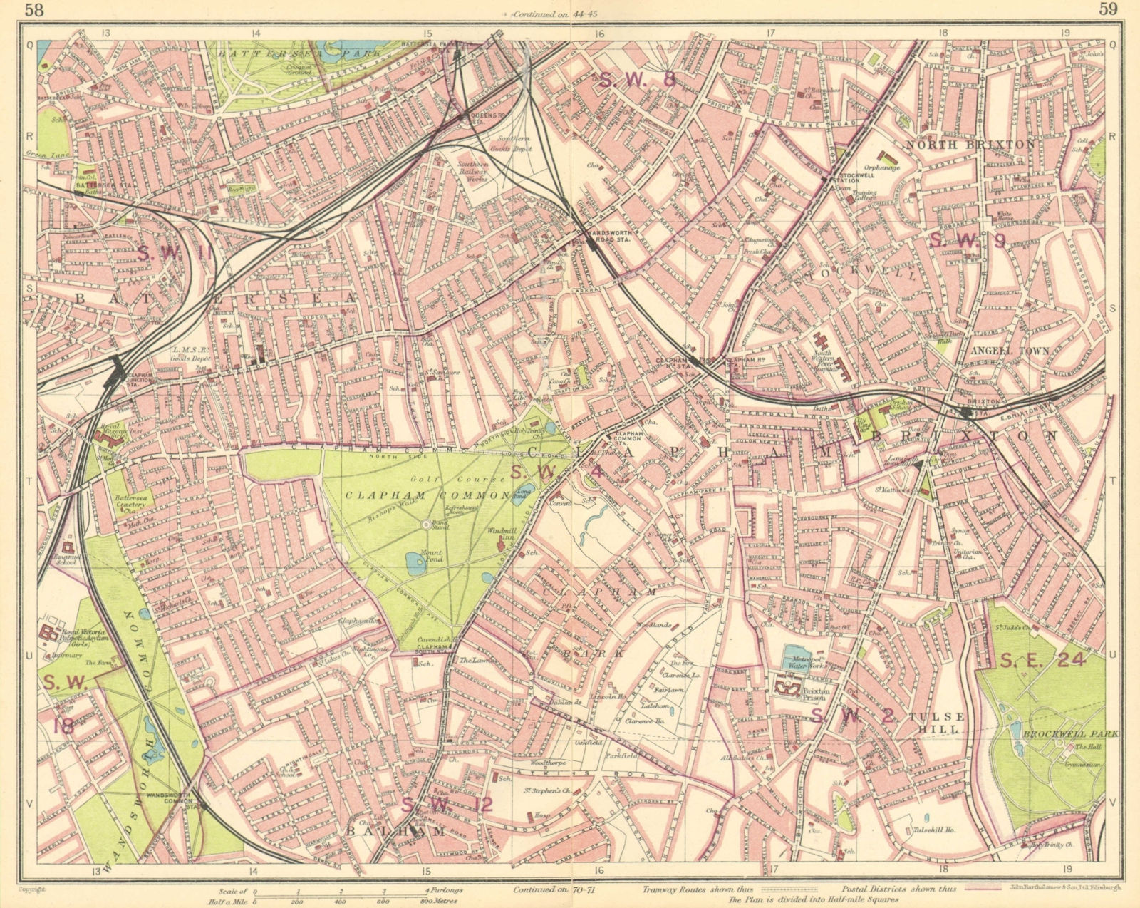 Associate Product LONDON S.Battersea Clapham Stockwell Brixton Lambeth Tulse Hill 1930 old map