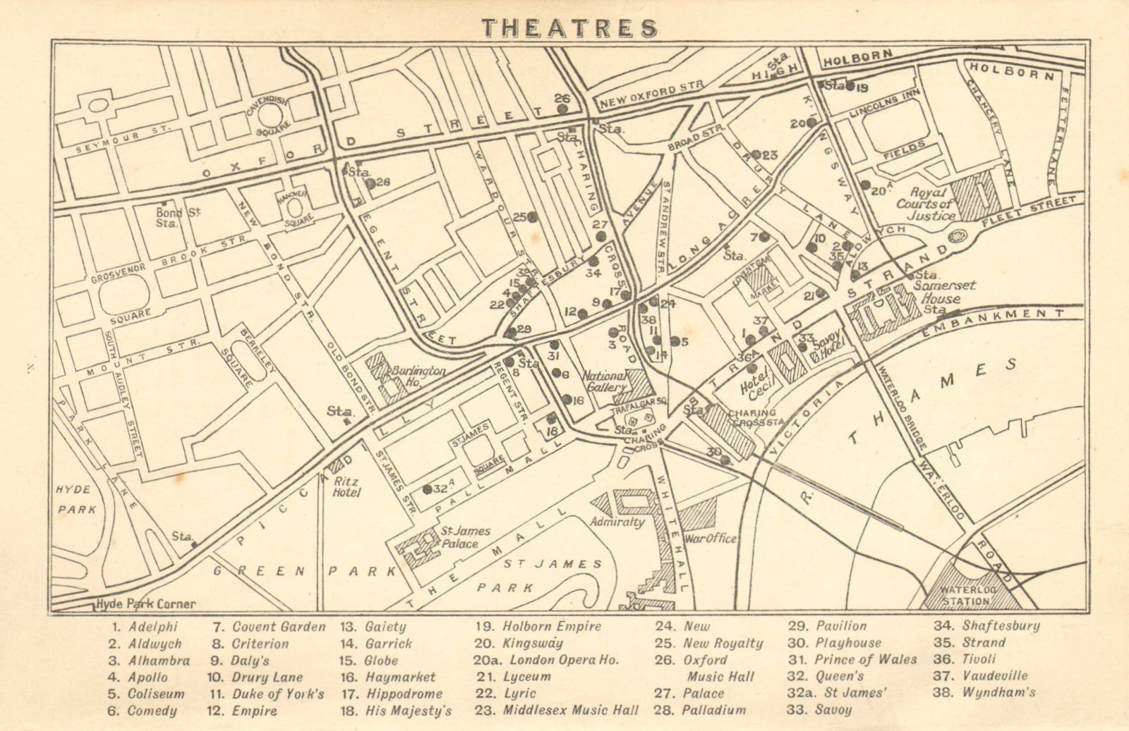 WEST END THEATRES. Covent Garden Shaftesbury Avenue &c 1913 old antique map