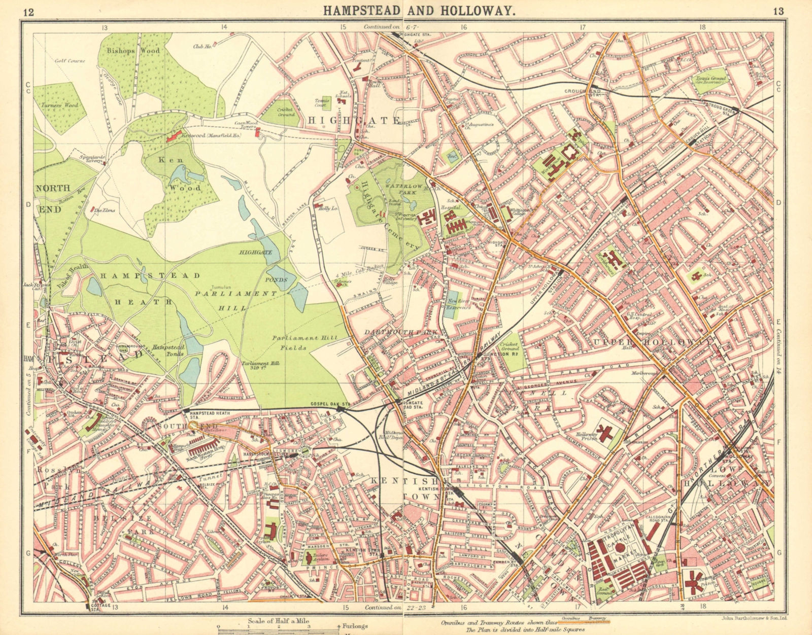 Associate Product LONDON N.Hampstead Holloway Highgate Kentish Town Belsize Park Camden 1921 map