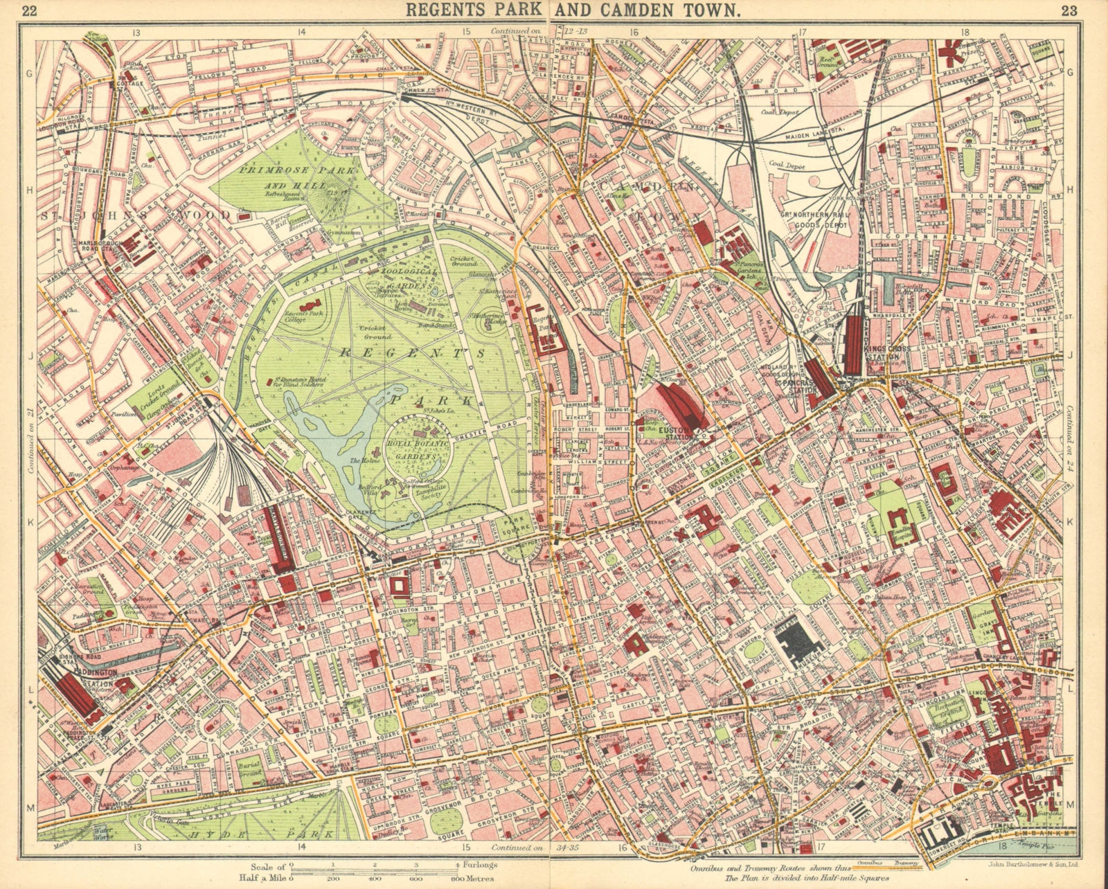 LONDON. Regents Park Camden Town Marylebone St John's Wood Bloomsbury 1921 map