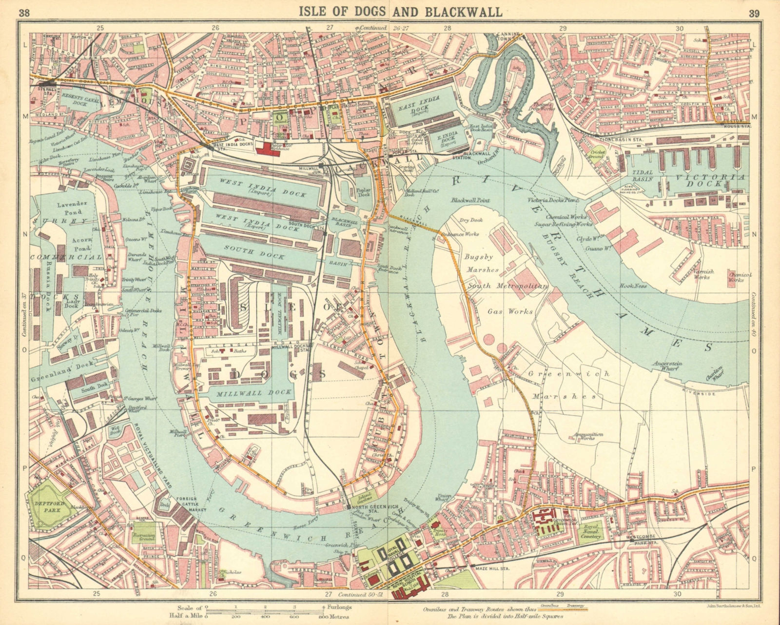 LONDON E. Isle of Dogs Poplar Greenwich Surrey Docks Deptford 1921 old map