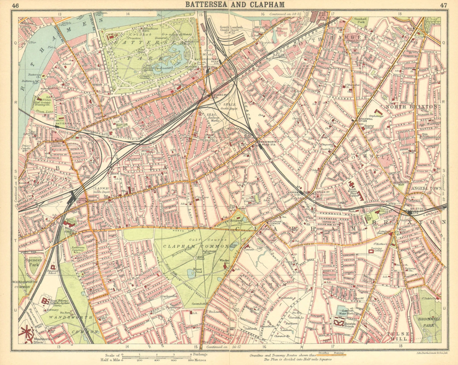 LONDON S. Battersea Clapham Stockwell Brixton Lambeth Balham Tulse H 1921 map