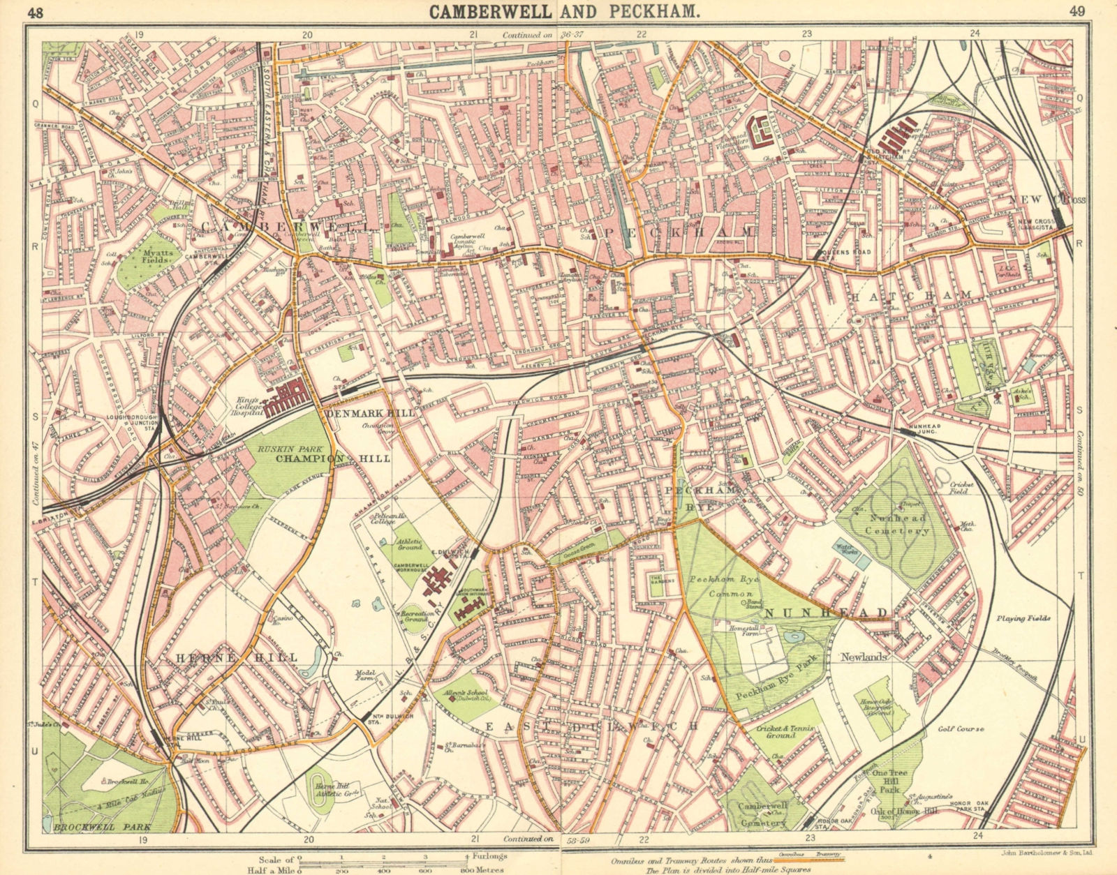 LONDON S.Camberwell Peckham Denmark/Herne Hill Dulwich New Cross Gate 1921 map