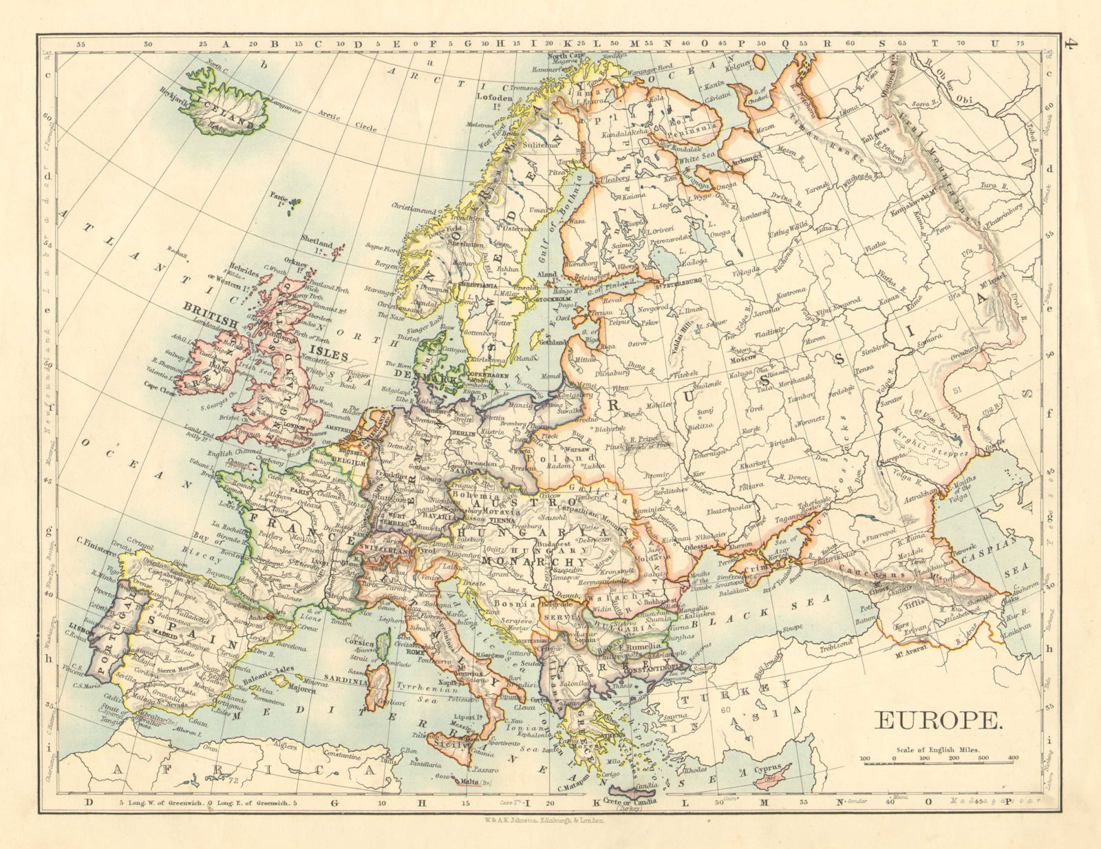 Associate Product EUROPE POLITICAL. Austria-Hungary. United Sweden & Norway. JOHNSTON 1899 map