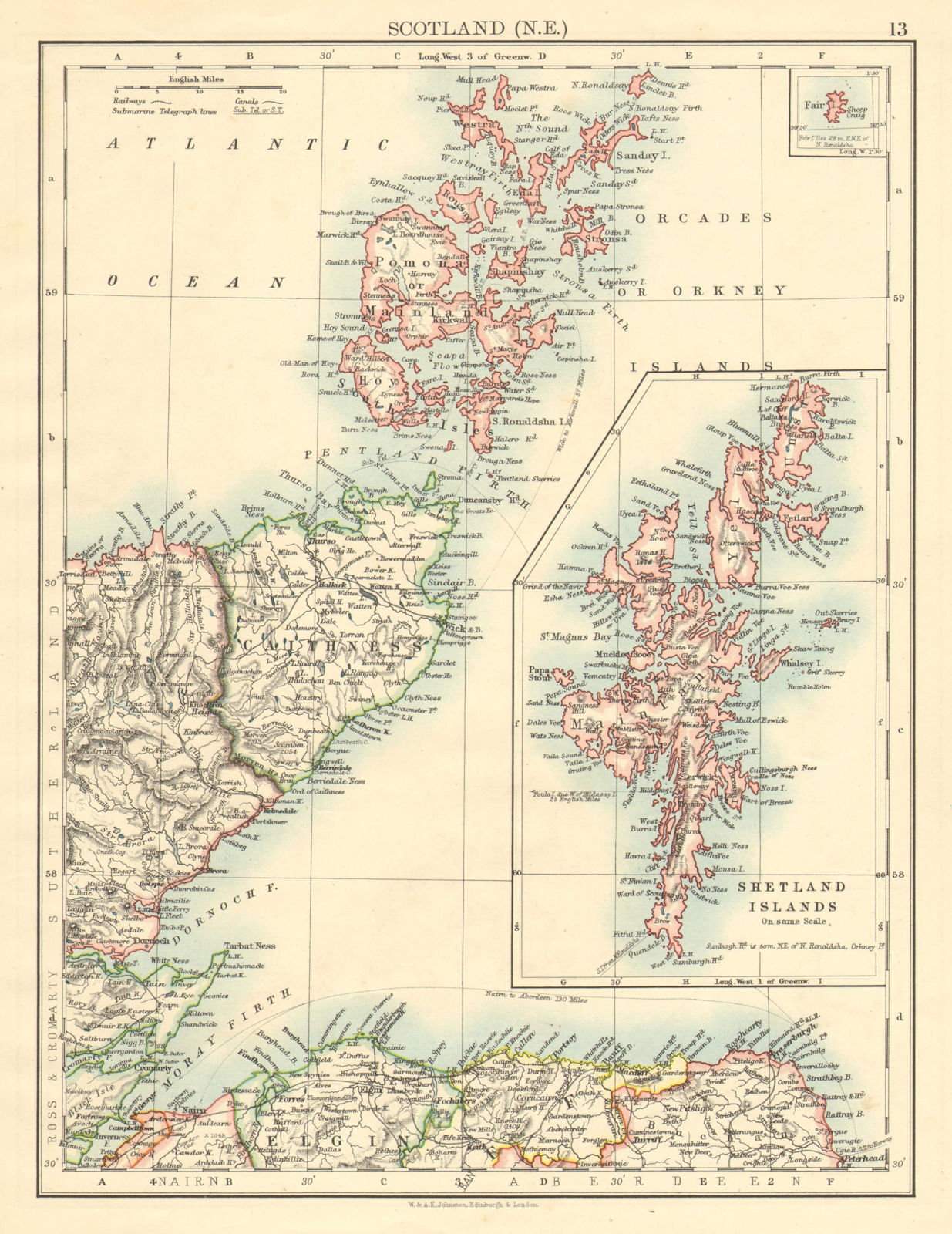 MORAY FIRTH. Caithness Elgin Shetlands Orkneys. Scotland. JOHNSTON 1899 map