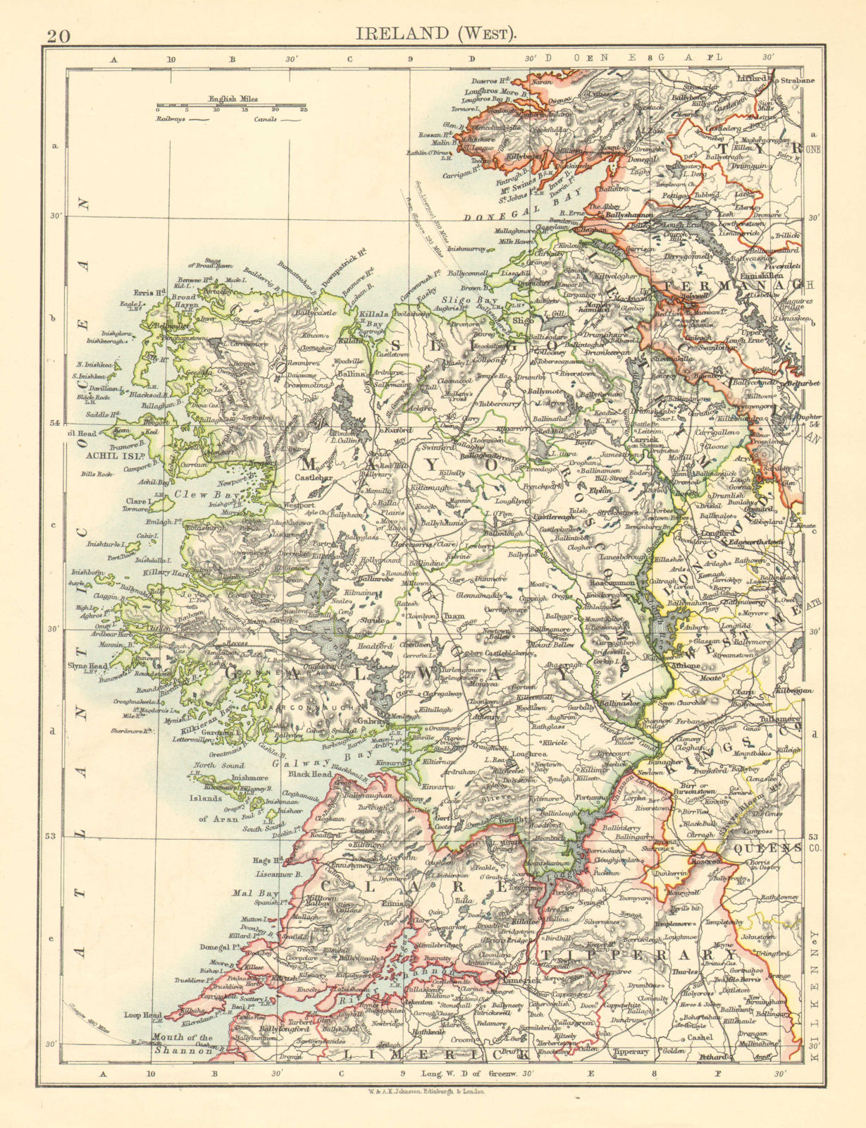 CONNACHT CONNAUGHT. Galway Mayo Sligo Leitrim. West Ireland. JOHNSTON 1899 map