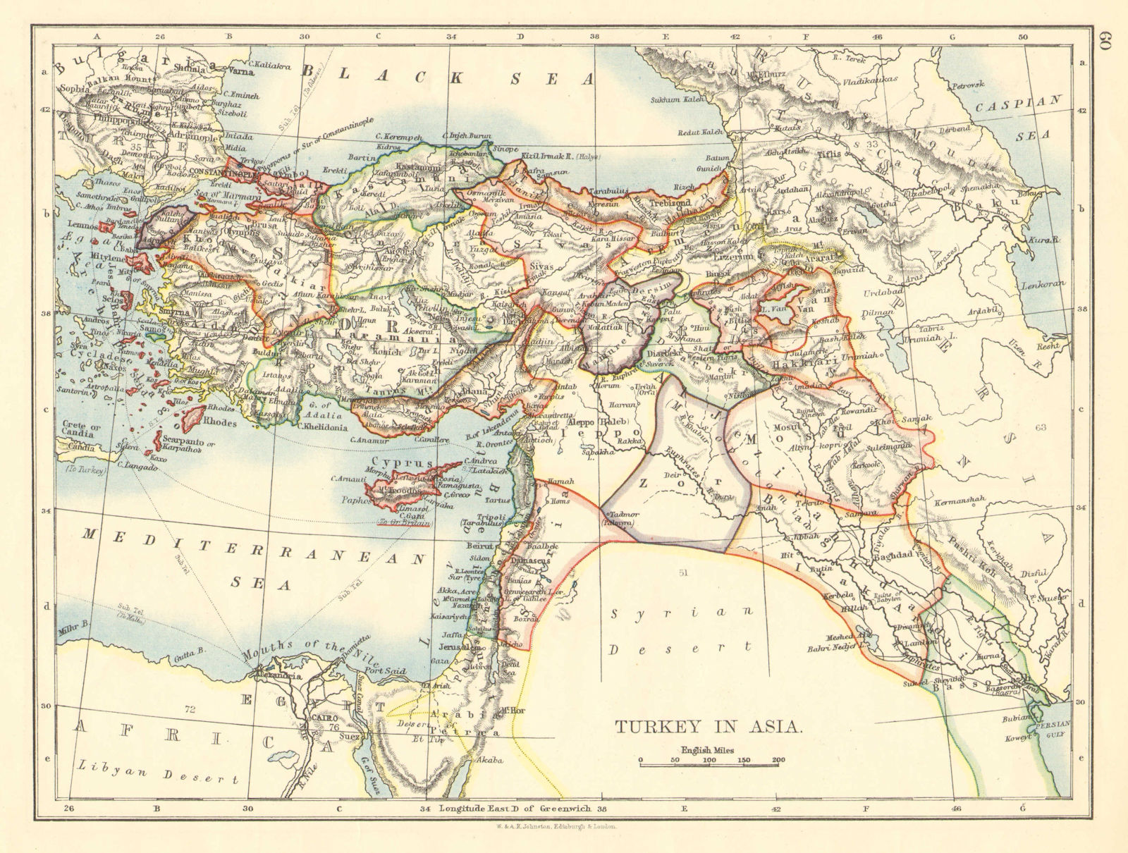 Associate Product OTTOMAN TURKEY IN ASIA. Cyprus Levant Mesopotamia Palestine. JOHNSTON 1899 map