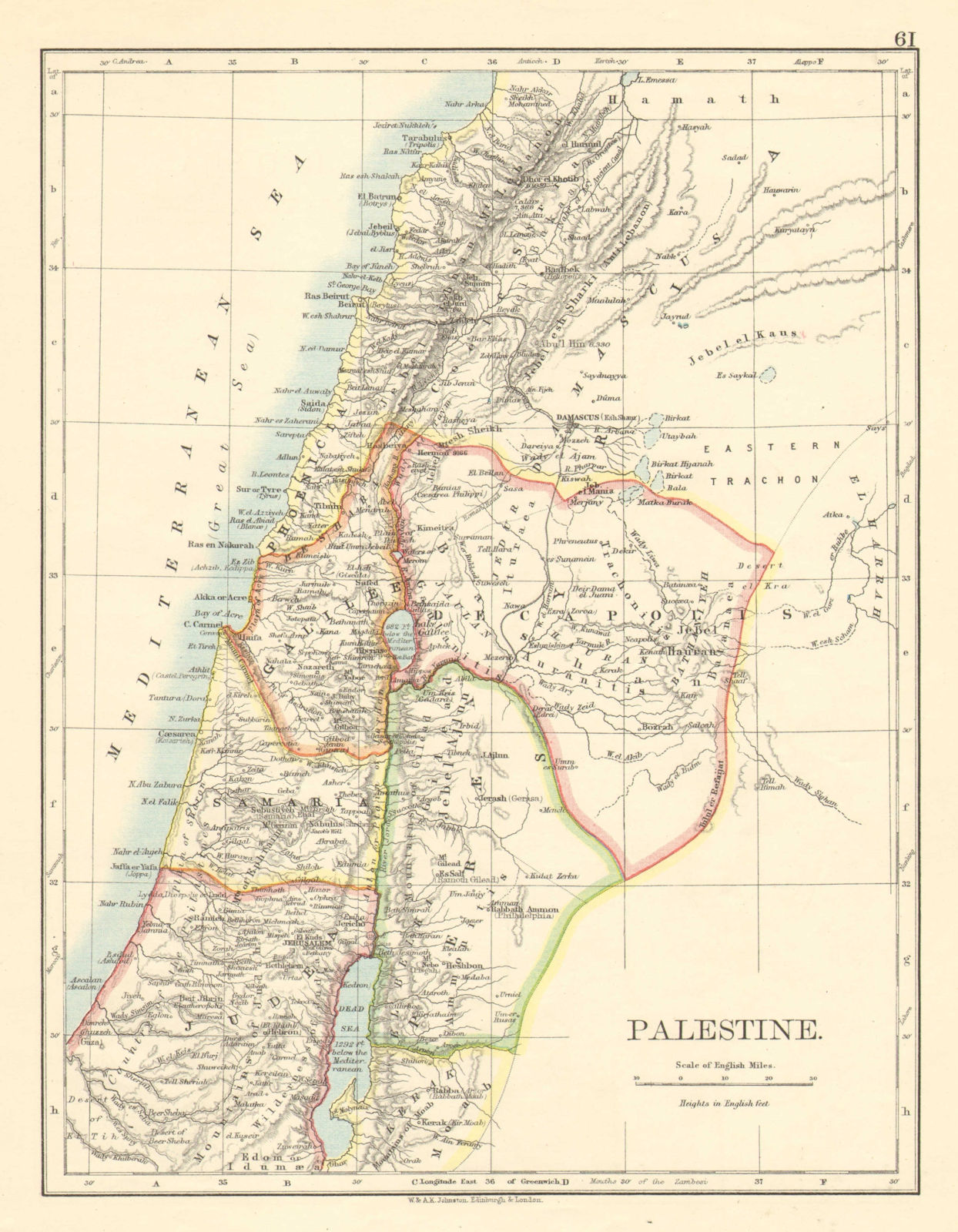 Associate Product PALESTINE. Galilee Samaria Judea Perea Phoenicia Decapolis. JOHNSTON 1899 map