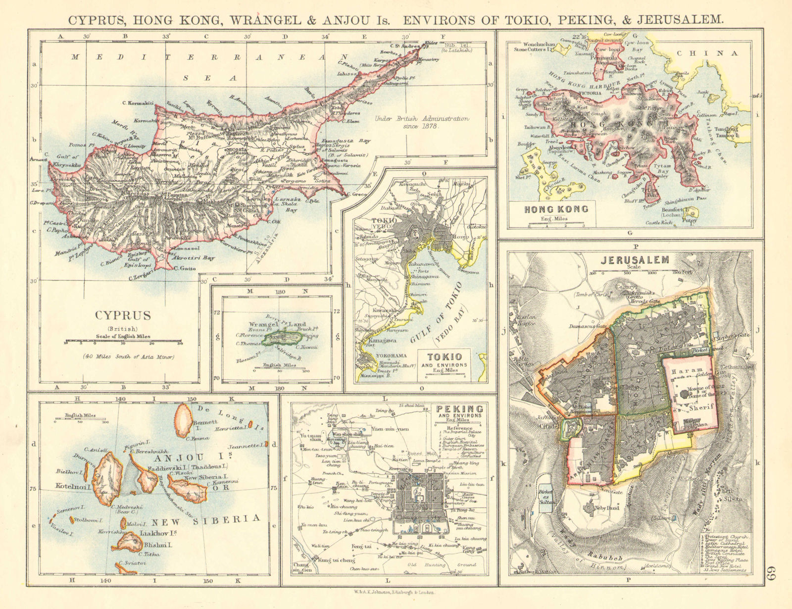 Associate Product CYPRUS HONG KONG TOKYO PEKING JERUSALEM. City plans. Anzhu islands  1899 map