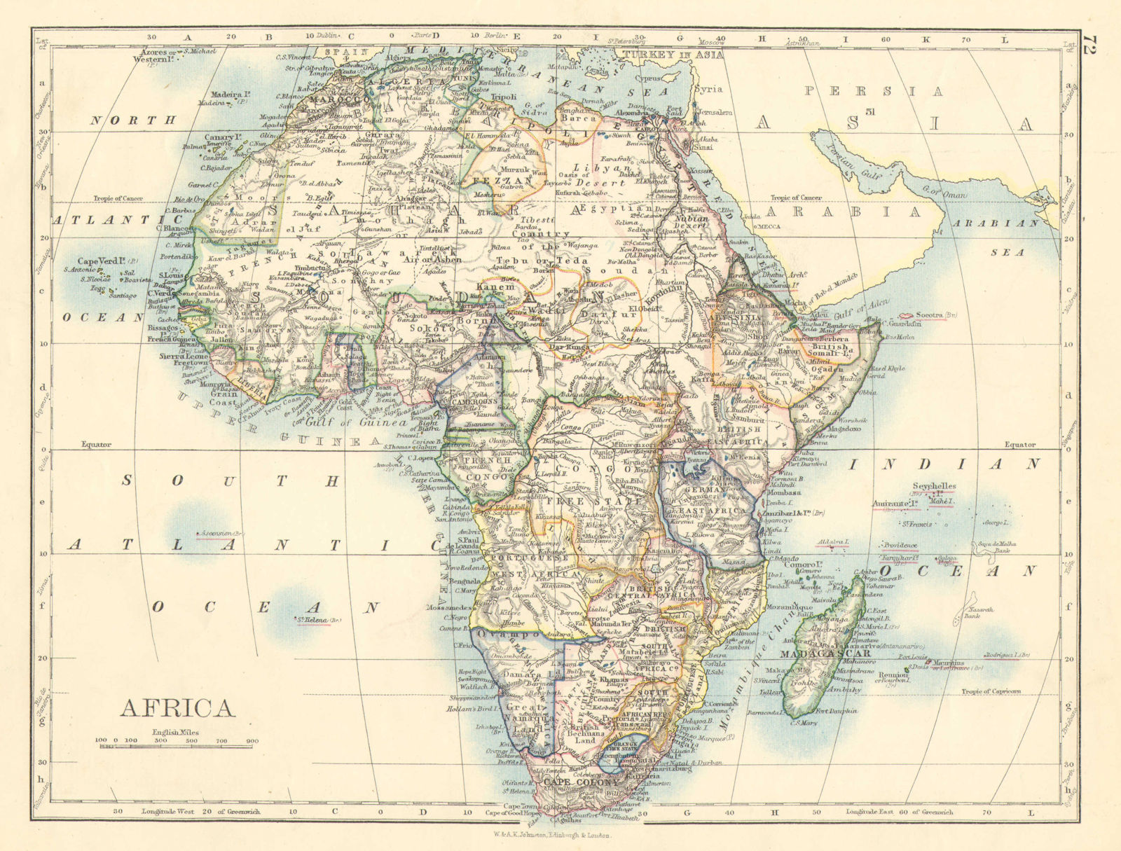COLONIAL AFRICA. British East/Central/South Africa. Bechuanaland  1899 old map