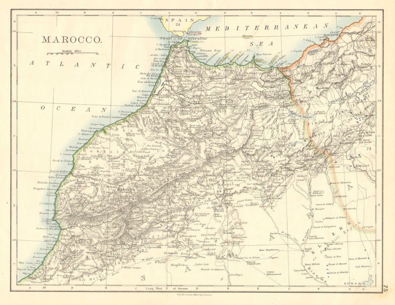 MOROCCO. Showing Atlas mountains rivers towns. Marrakech. JOHNSTON 1899 map