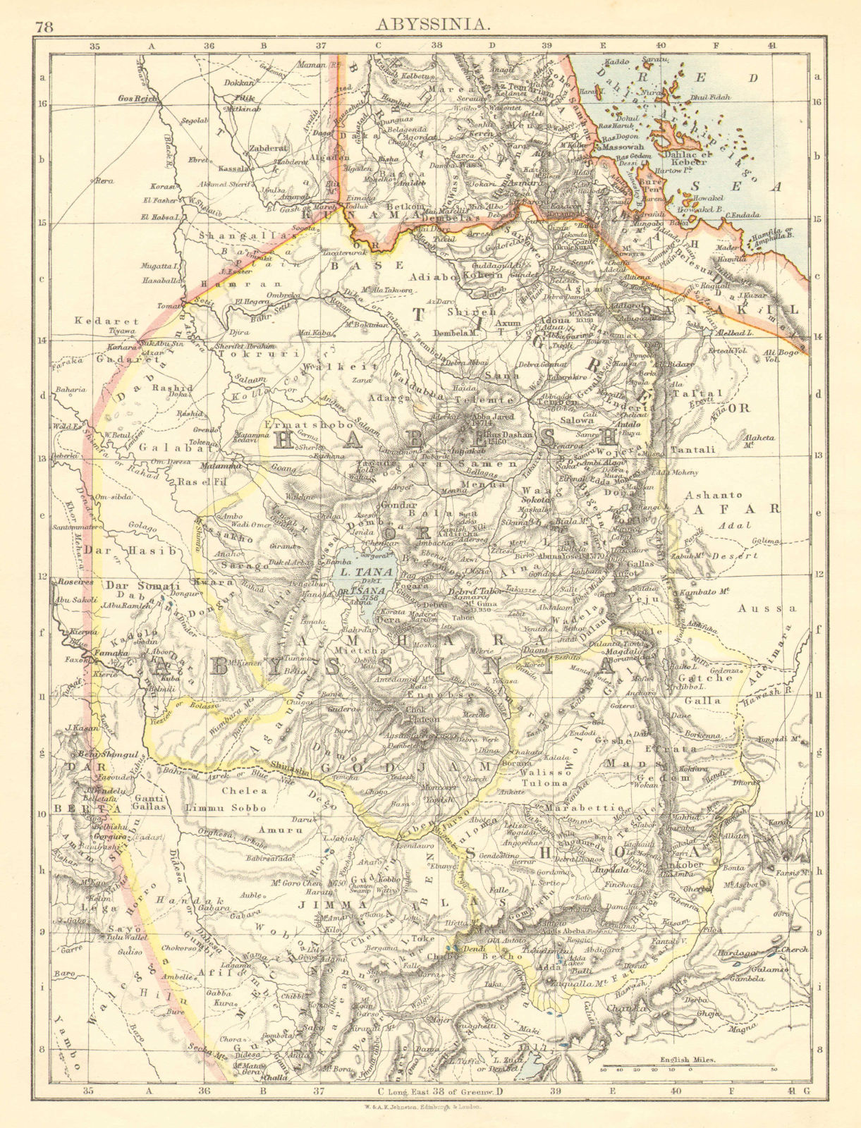 Associate Product HABESH or ABYSSINIA. Tigre Amhara Shoa Godjam. Ethiopia. JOHNSTON 1899 old map