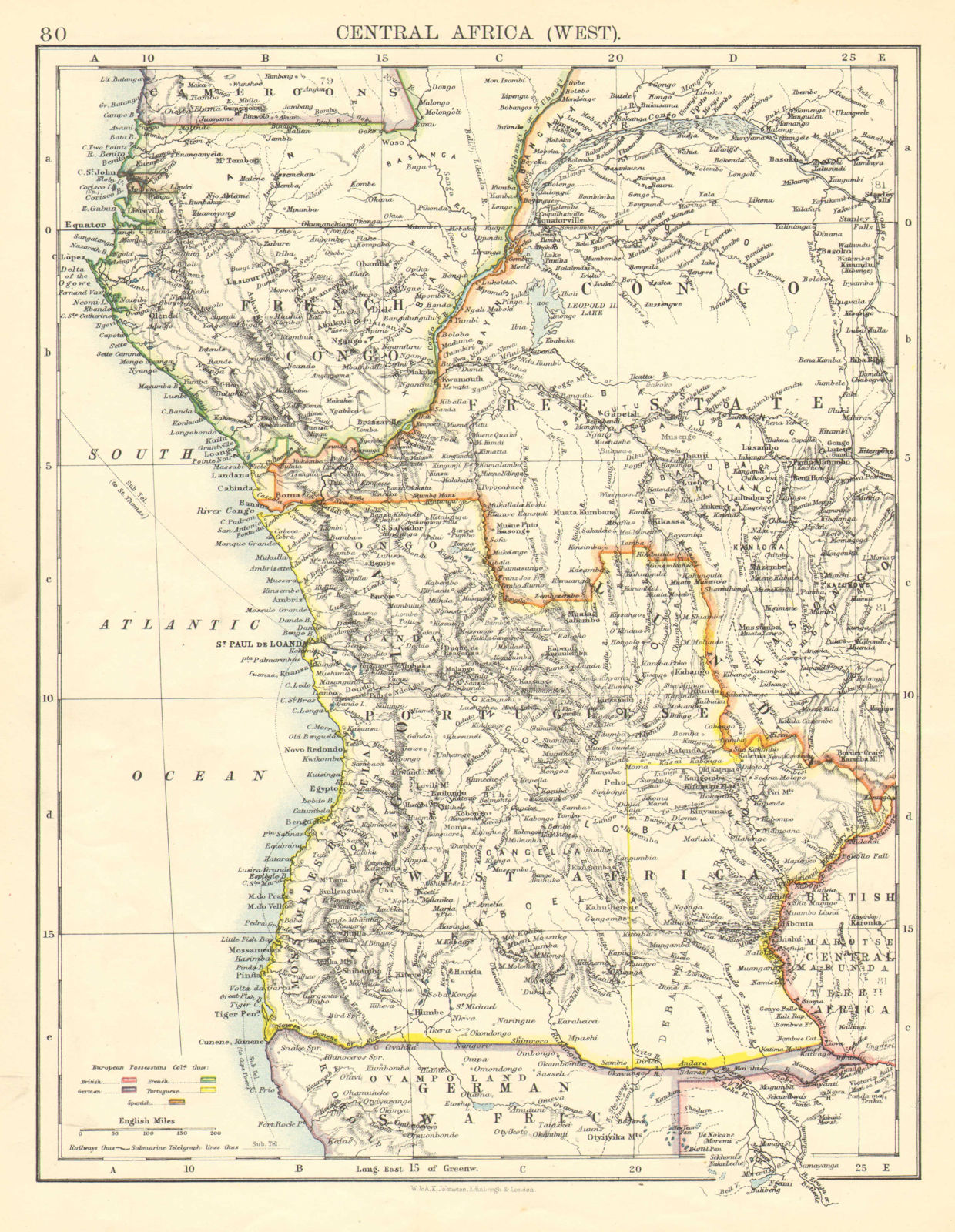 Associate Product COLONIAL CENTRAL AFRICA. French Congo Free State Portuguese West Af.  1899 map