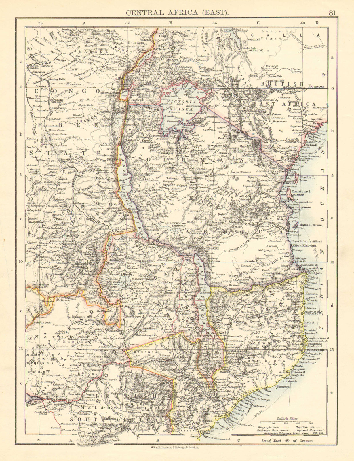 COLONIAL EAST AFRICA. German/British/Portuguese East Africa. Tanzania 1899 map