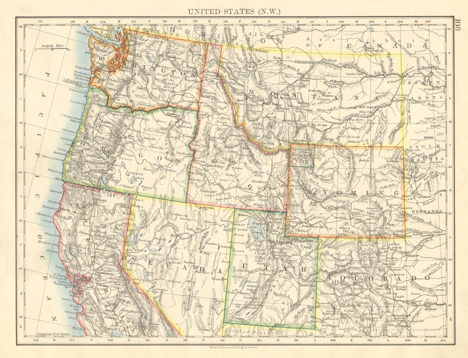 Associate Product USA NORTH WEST. Washington Oregon ID MT WY Utah Nevada CA.JOHNSTON 1899 map