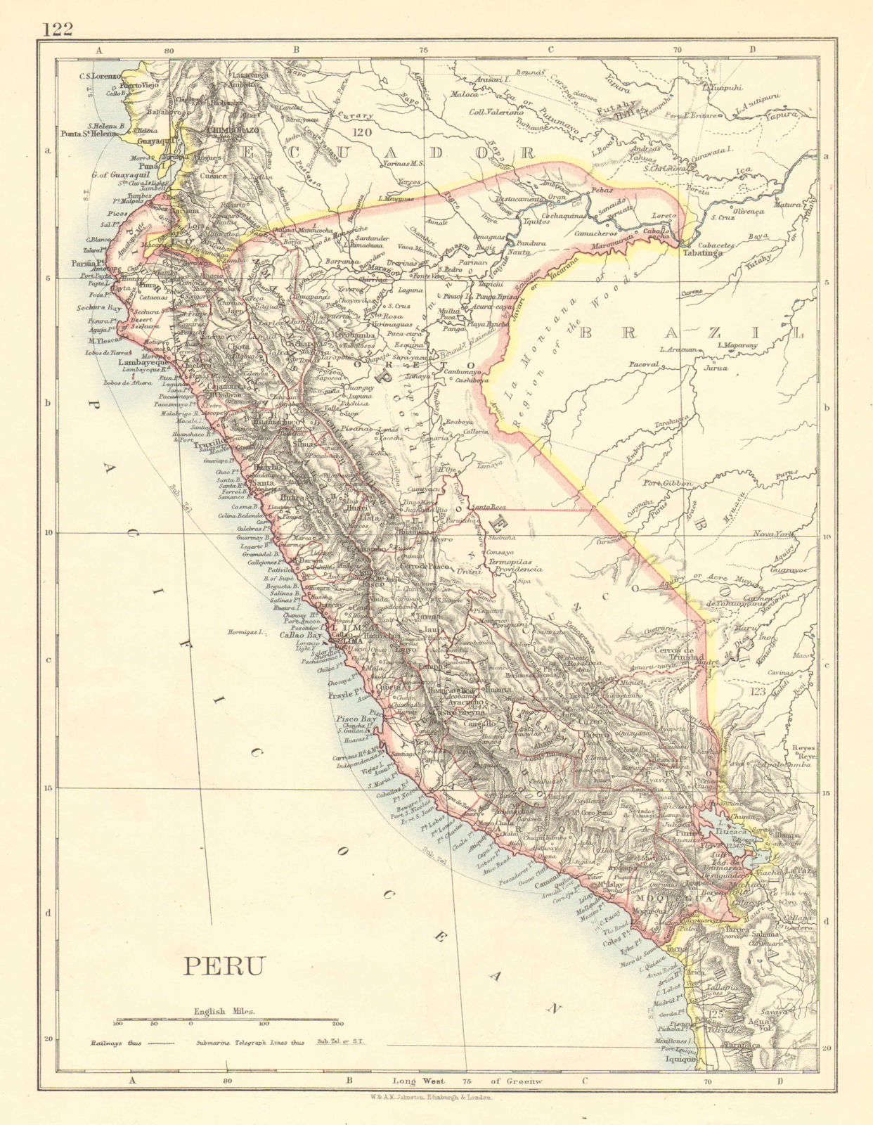 Associate Product PERU. Border as before Peru-Ecuador war (1941). JOHNSTON 1899 old antique map