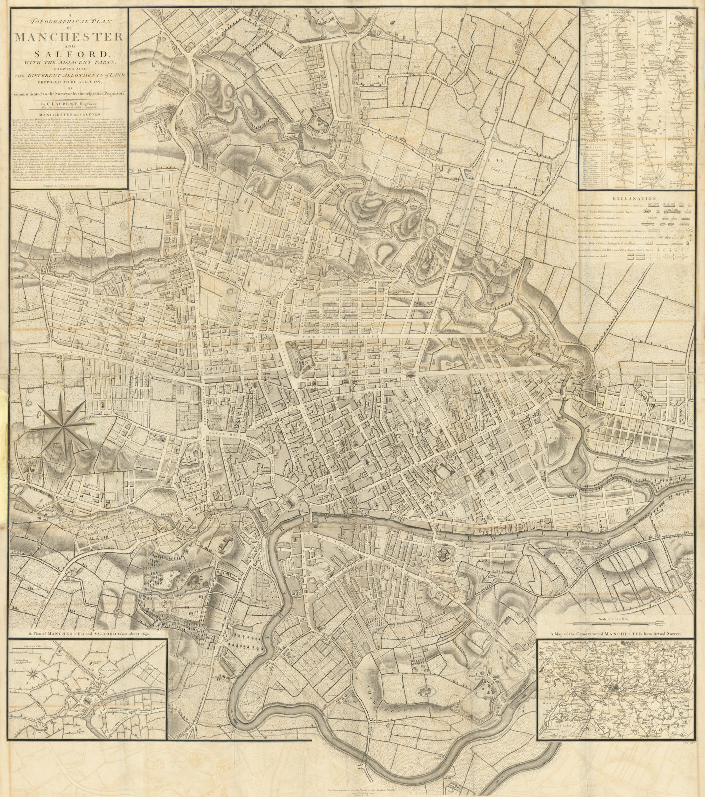 Associate Product MANCHESTER & SALFORD town plan by LAURENT. Large 102x95cm 1793 old antique map