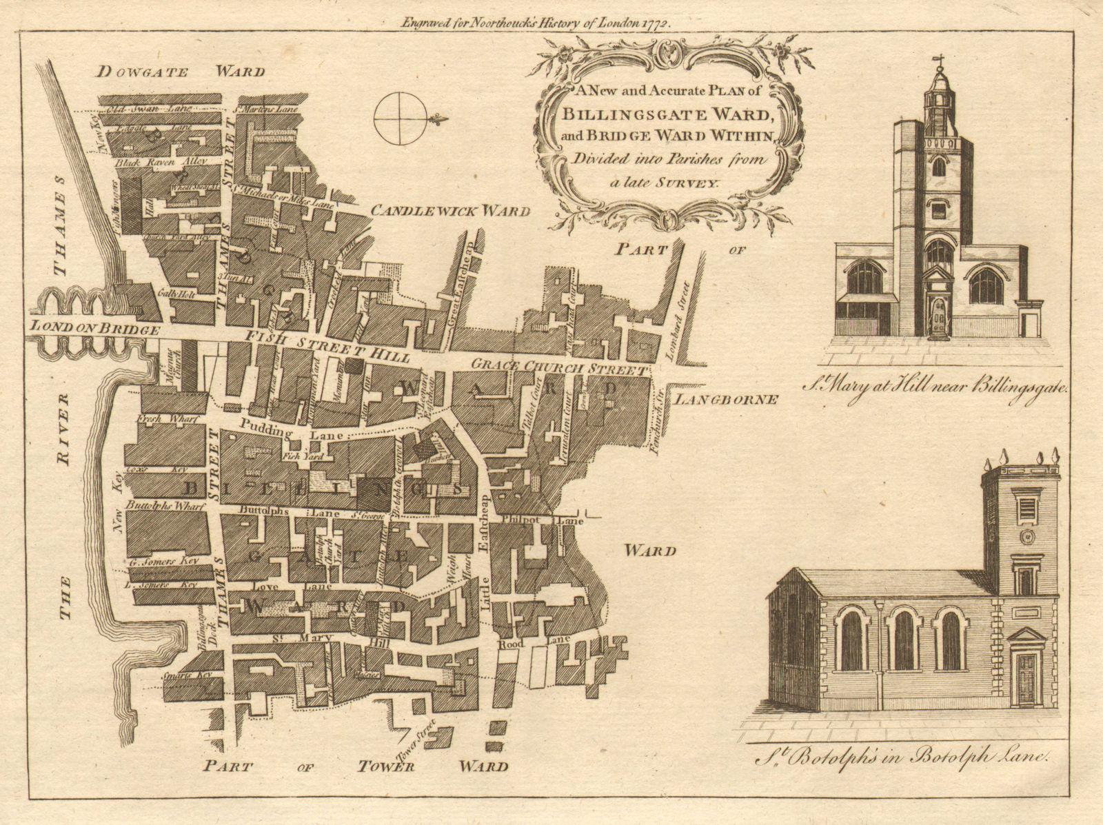 Associate Product BILLINGSGATE & BRIDGE WARD WITHIN. City of London. BOWEN / NOORTHOUCK 1772 map