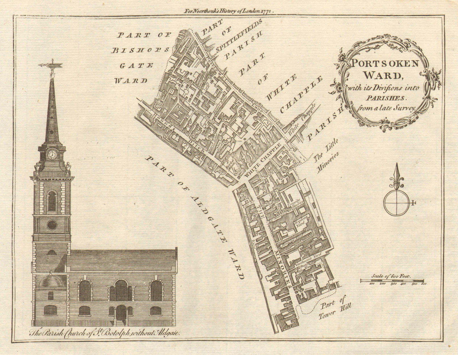 PORTSOKEN WARD. City of London Whitechapel Aldgate.BOWEN / NOORTHOUCK 1772 map