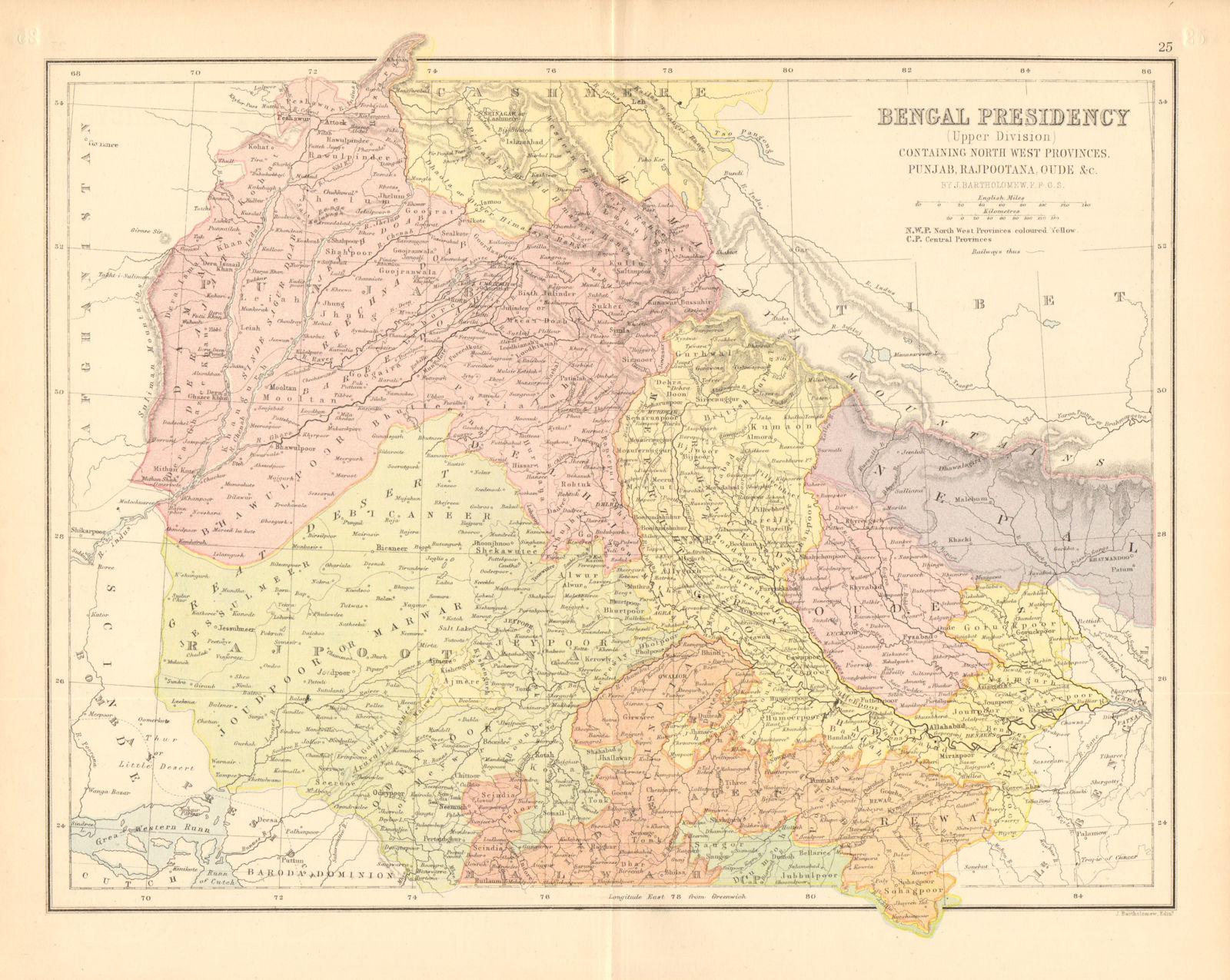 BRITISH INDIA NORTH. 'Upper Bengal'. Rajpootana Punjab Oude 1876 old map