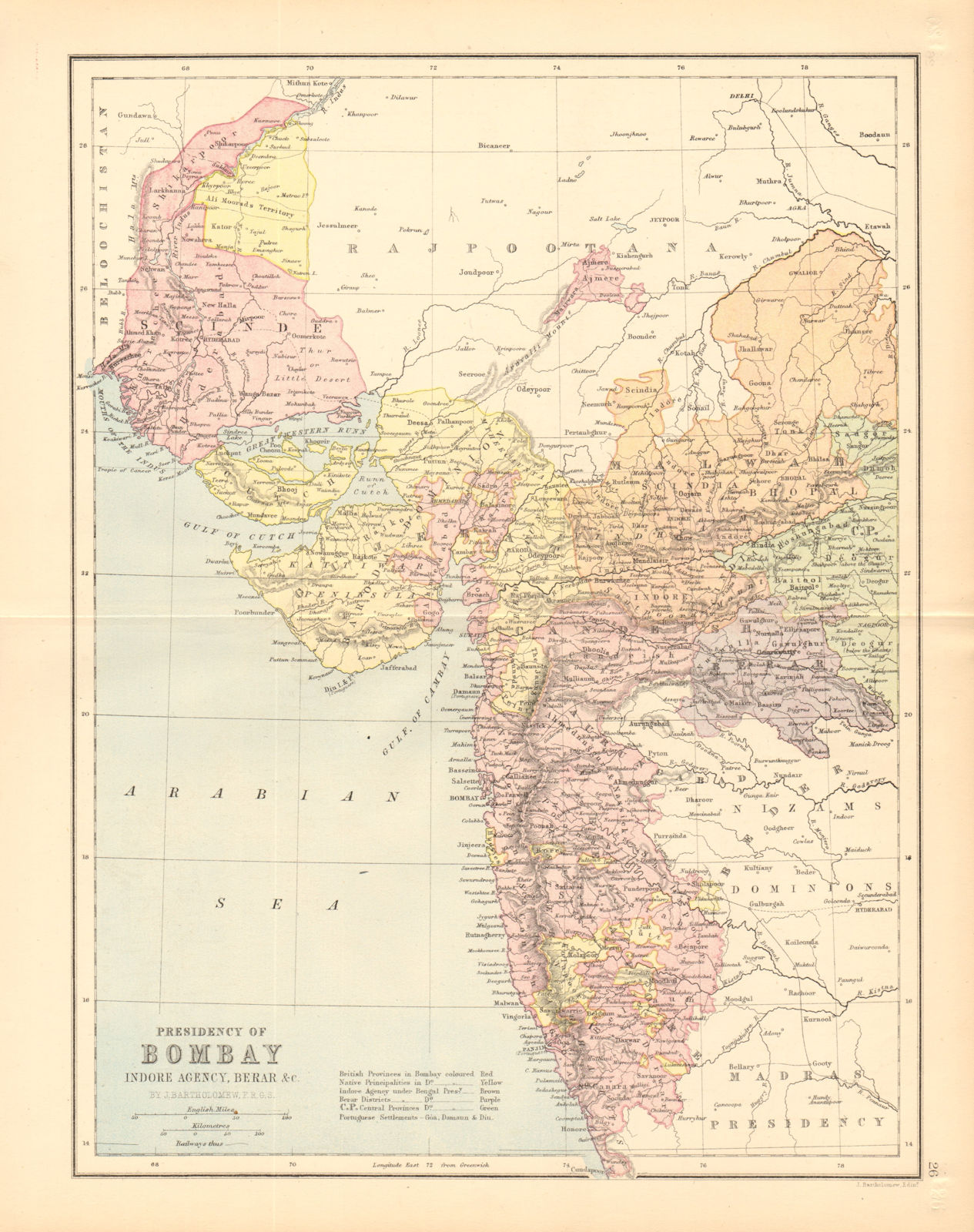 BRITISH INDIA. 'Bombay Presidency'. Scinde Gujerat Railways 1876 old map