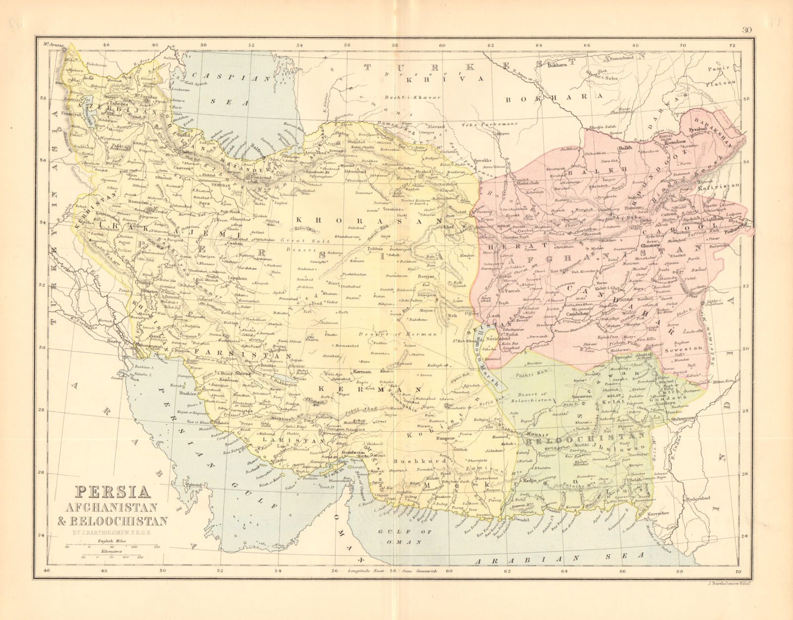 SOUTH WEST ASIA. 'Persia, Afghanistan & Beloochistan'. Iran 1876 old map