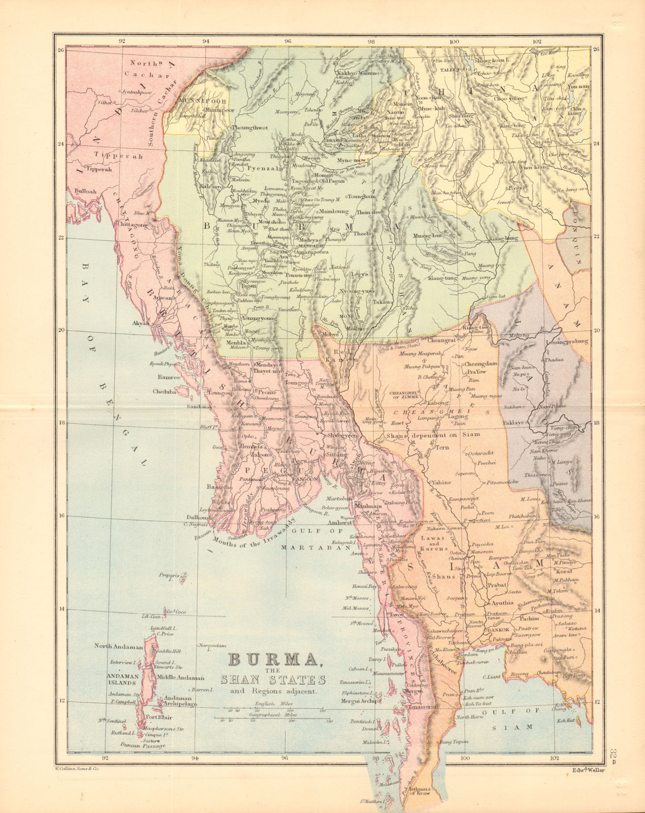 INDOCHINA. 'Burma [&] the Shan States' Manipoor Siam Chang Mai Bangkok 1876 map
