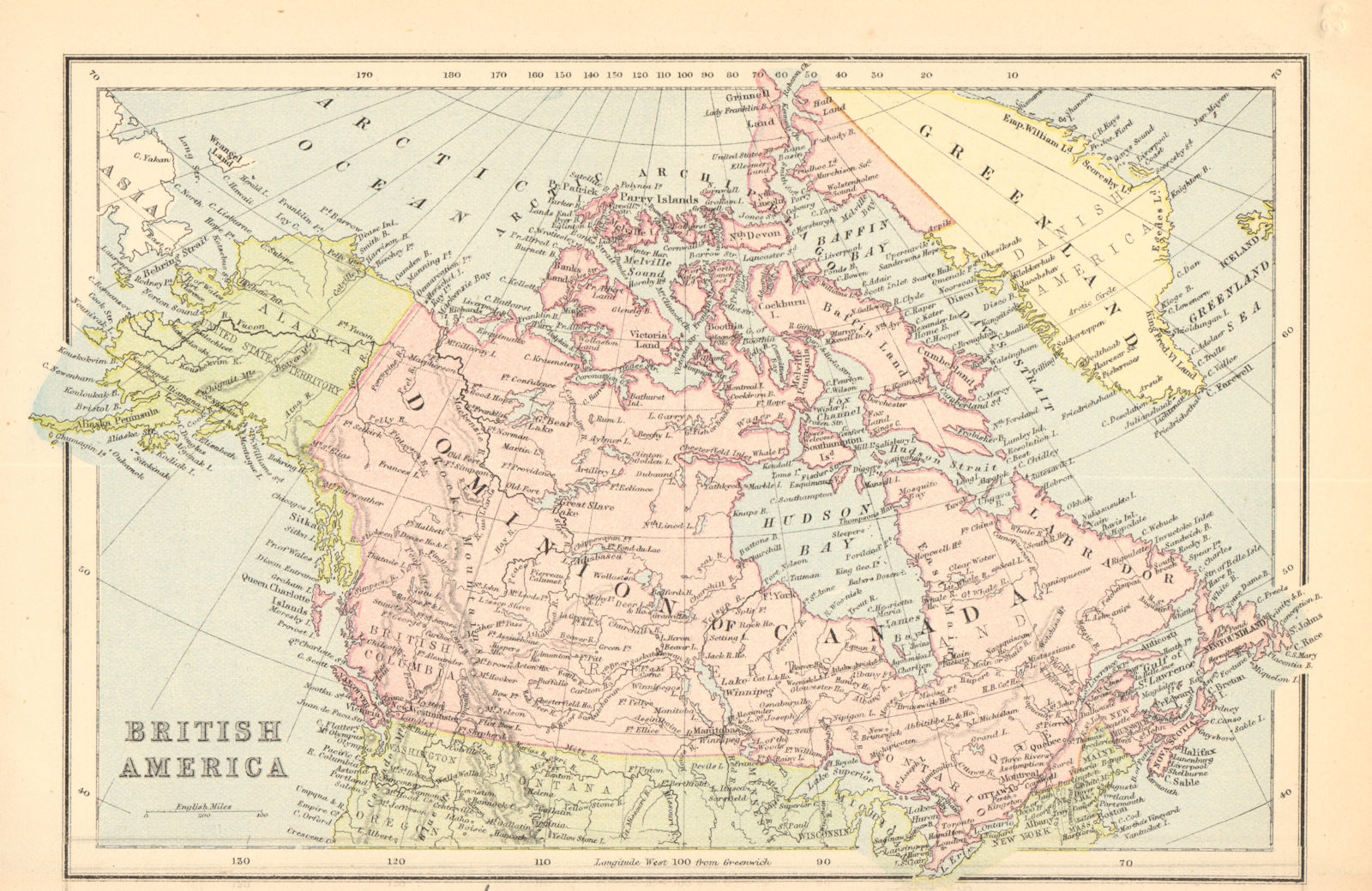 Associate Product BRITISH AMERICA. Dominion of Canada.Shows part of Greenland as British 1876 map