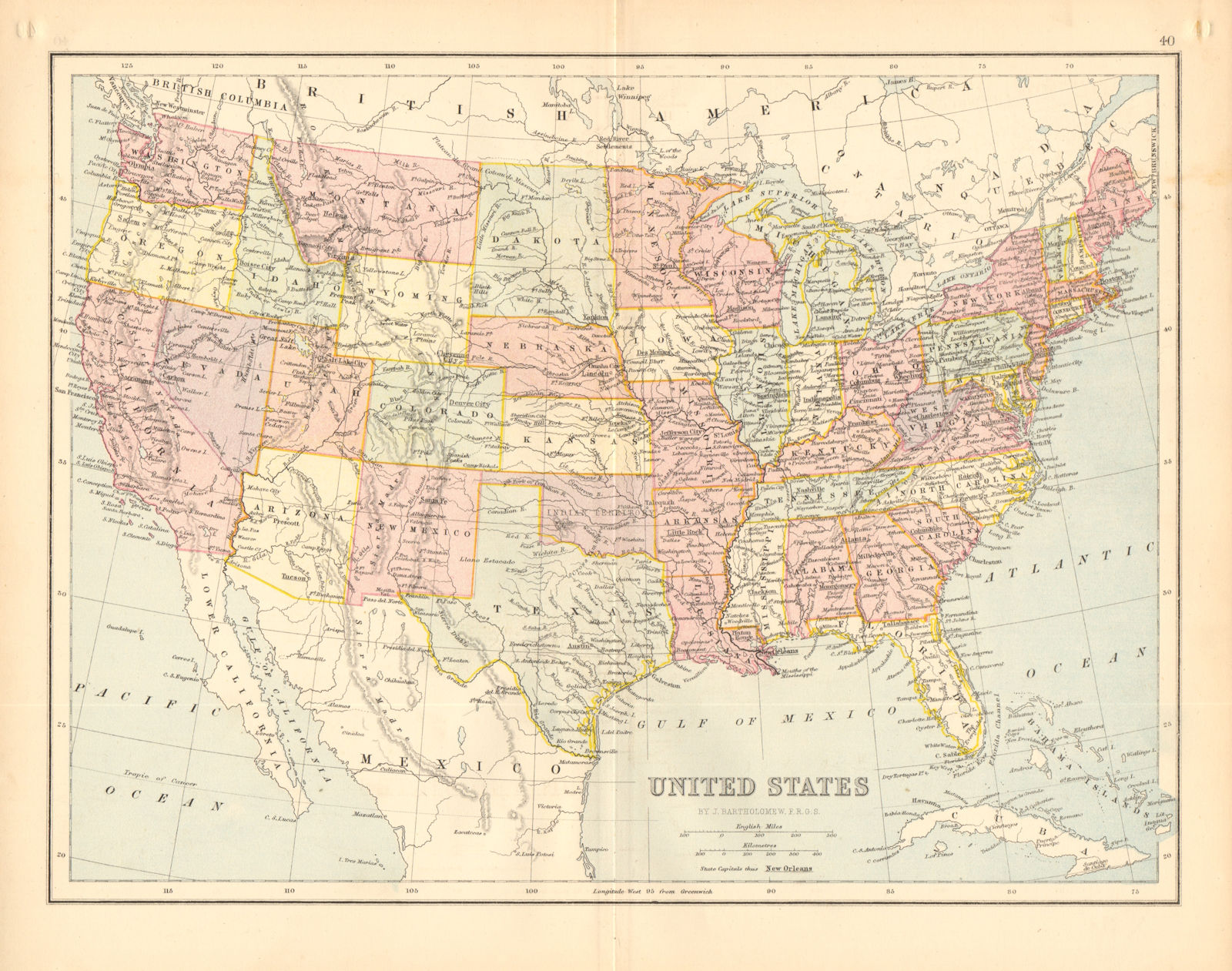USA. 'United States'. Indian territory. Combined Dakota. BARTHOLOMEW 1876 map