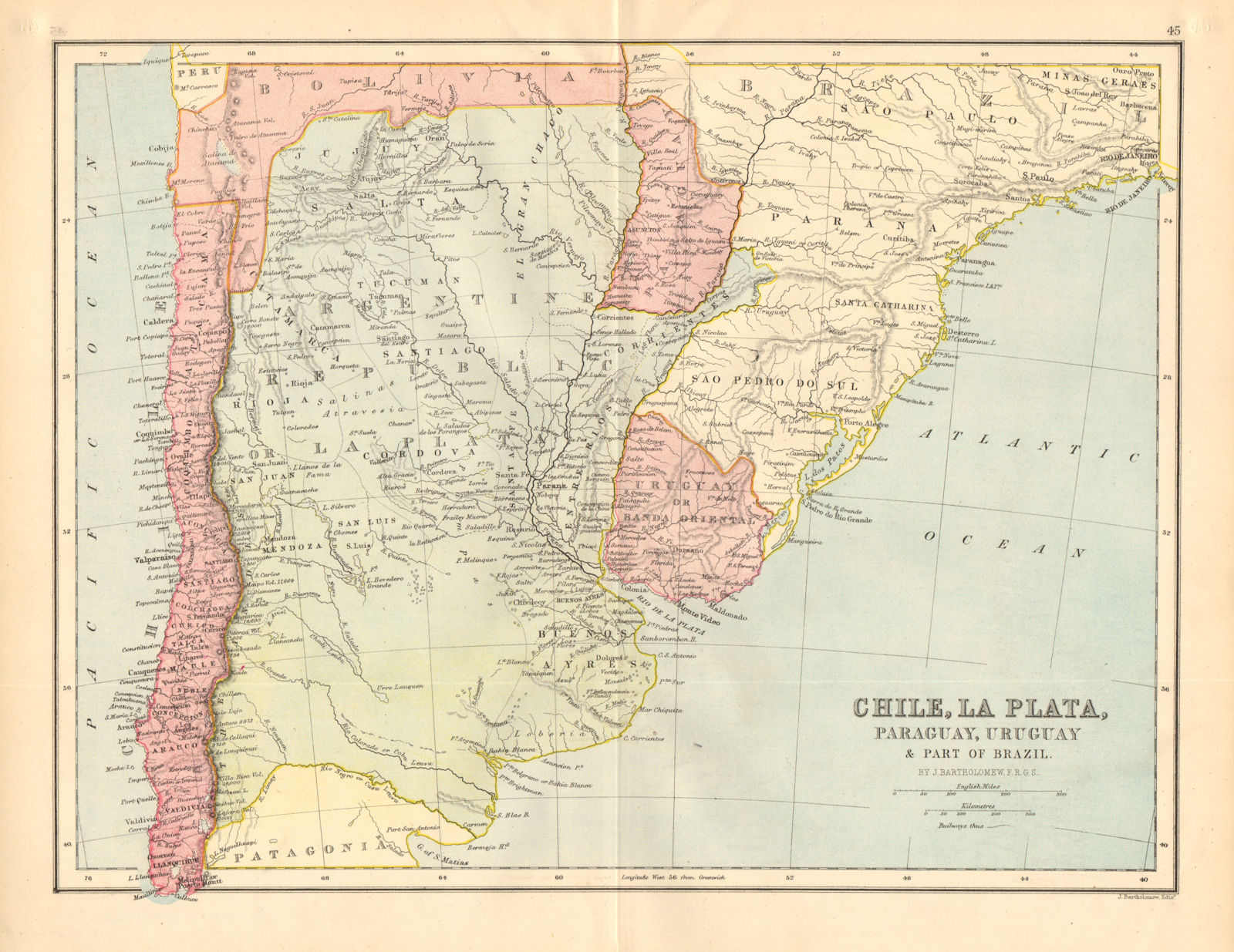 Associate Product CENTRAL SOUTH AMERICA Argentina Brazil Bolivia Littoral.Banda Oriental 1876 map