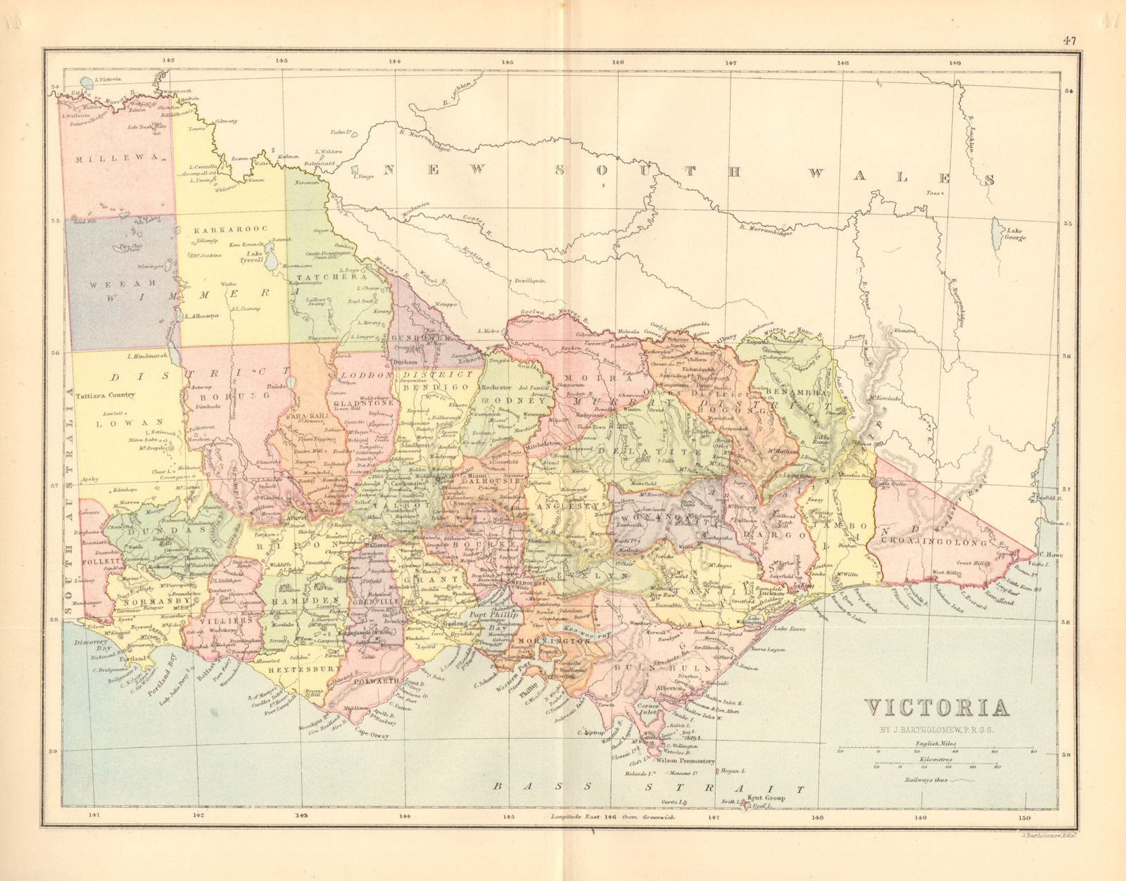 Associate Product VICTORIA AUSTRALIA. State map showing counties & railways. BARTHOLOMEW 1876