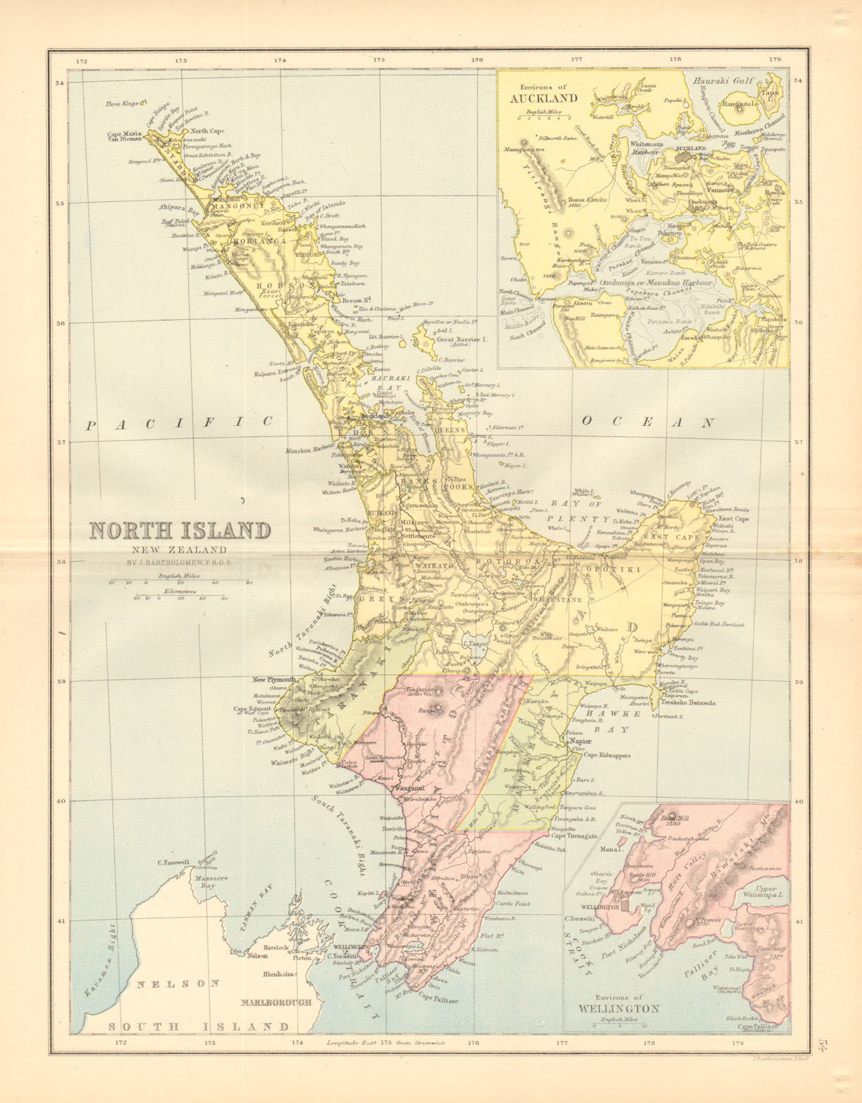 NORTH ISLAND NEW ZEALAND with 1859-1873 provinces. Wellington Auckland 1876 map