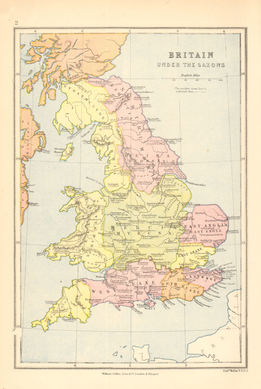 SAXON BRITAIN. Names of Saxon towns. Provinces. BARTHOLOMEW 1876 old map