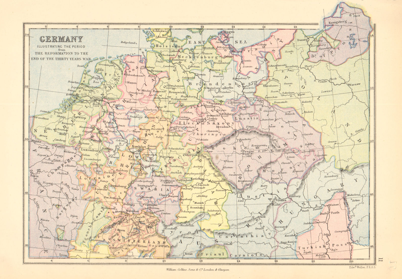 Associate Product GERMANY. 'From the Reformation to the end of the thirty years war' 1876 map