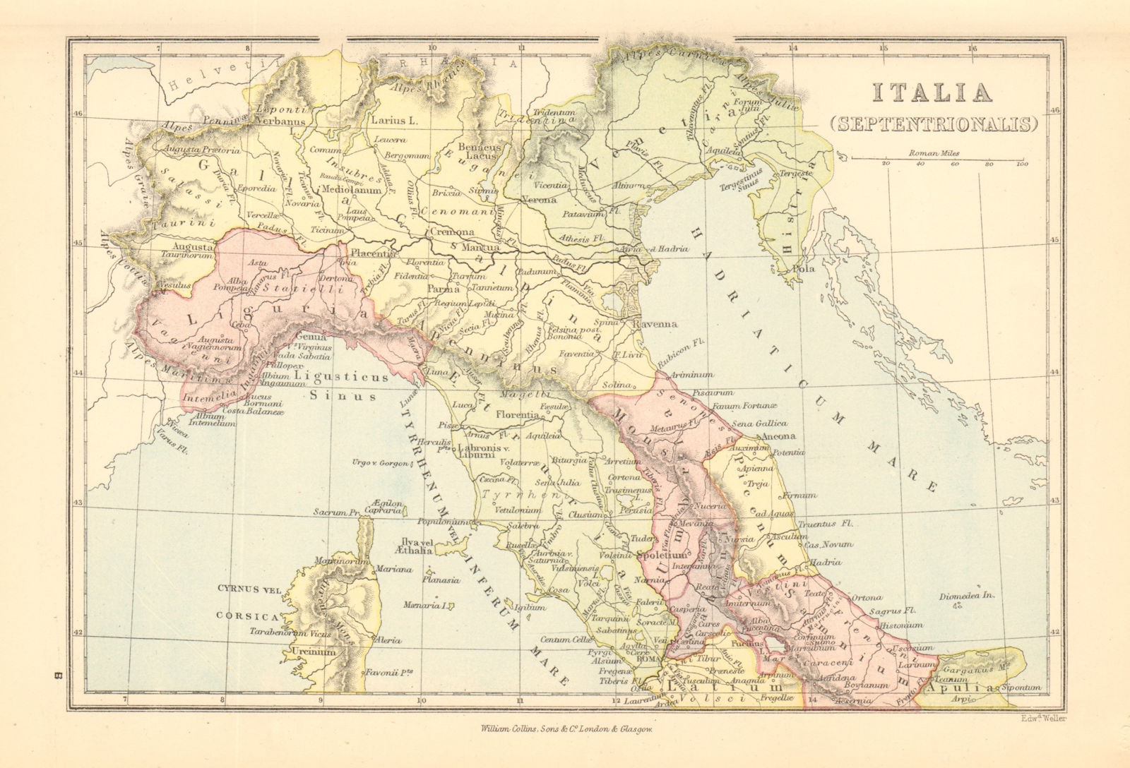 Associate Product ROMAN ITALY NORTH. 'Italia (Septentrionalis)'. Gallia Cisalpina &c 1876 map