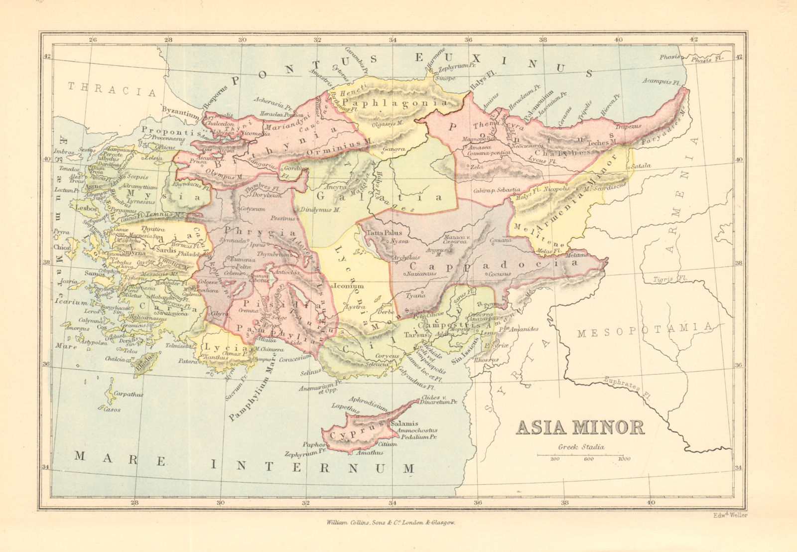 ANCIENT TURKEY. 'Asia Minor'. Provinces. BARTHOLOMEW 1876 old antique map