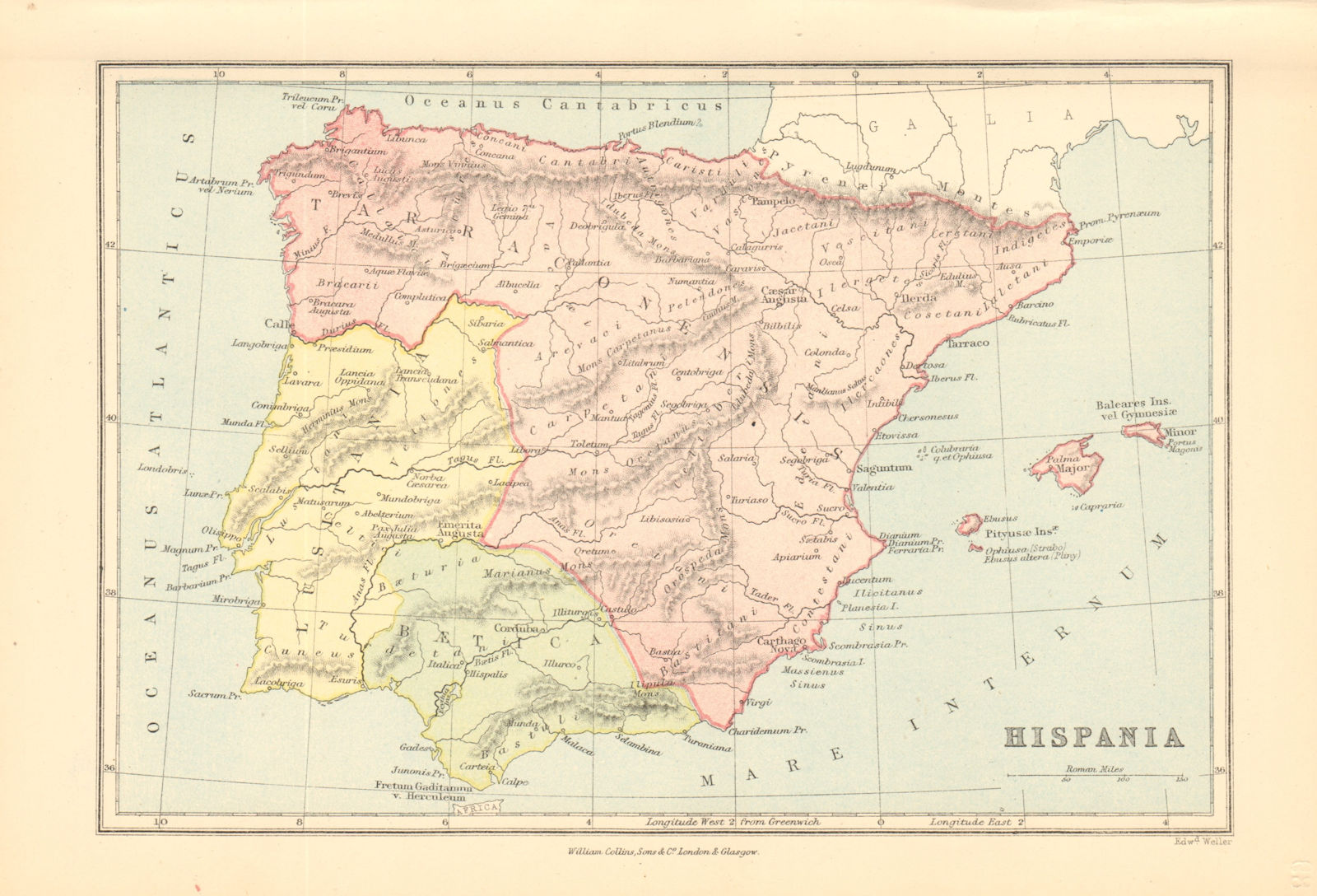 ROMAN IBERIA. 'Hispania'. Provinces. Spain & Portugal. BARTHOLOMEW 1876 map