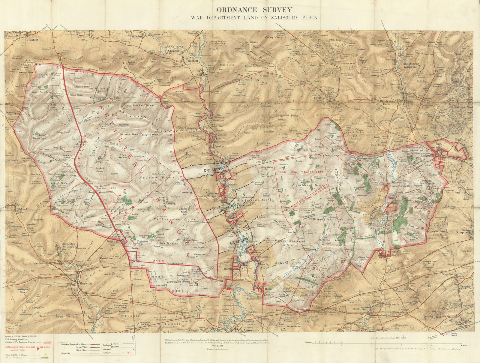 SALISBURY PLAIN War Department land. MOD Training area. Ordnance Survey 1908 map