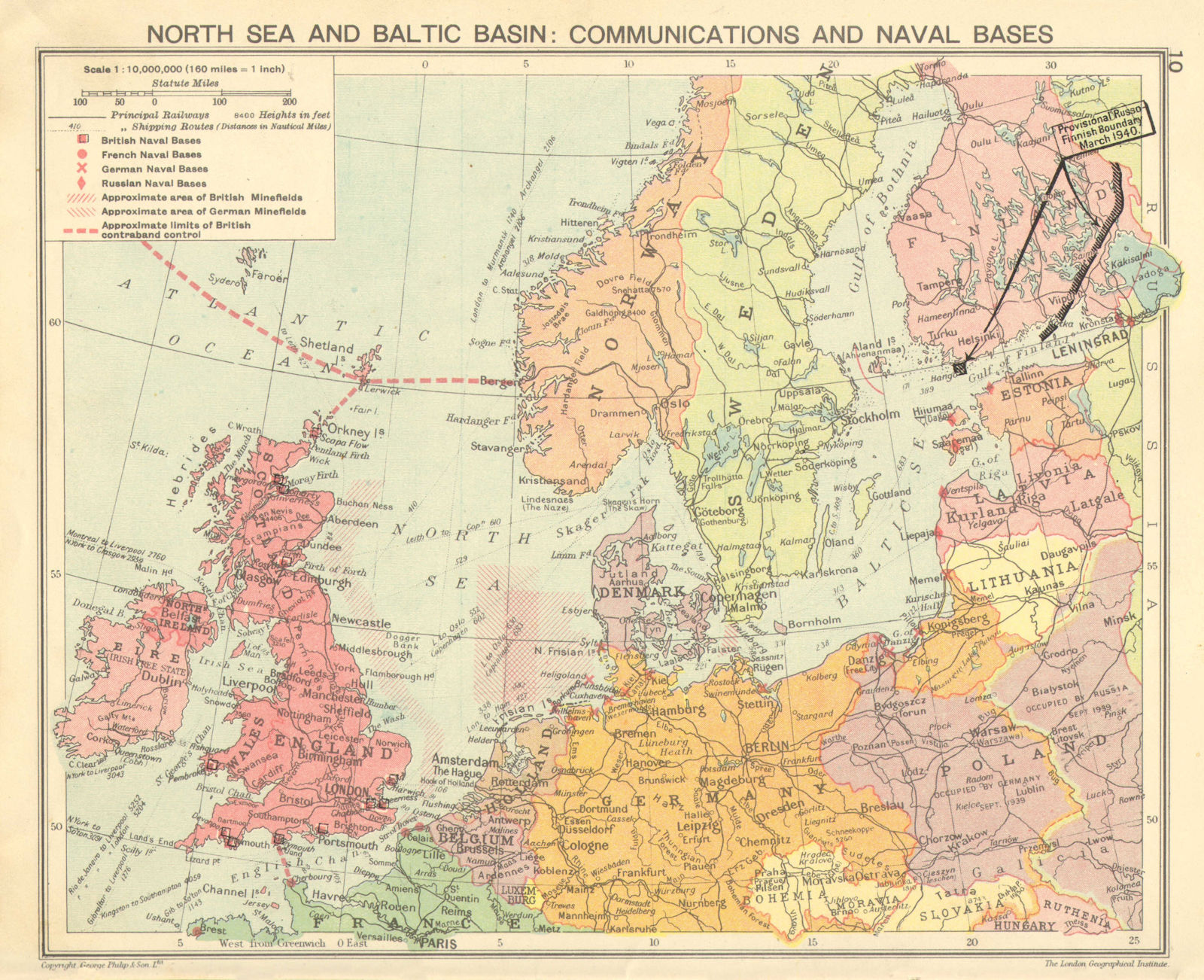 Associate Product SECOND WORLD WAR. North sea & Baltic. Minefields & Naval Bases. Poland 1940 map