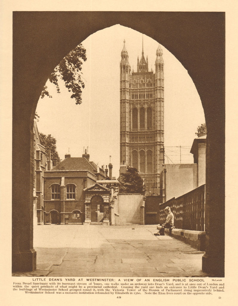 Little Dean's Yard at Westminster School. English public school 1926 old print