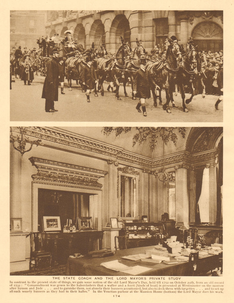 Associate Product The state coach and the Lord Mayor's private study, Mansion House 1926 print