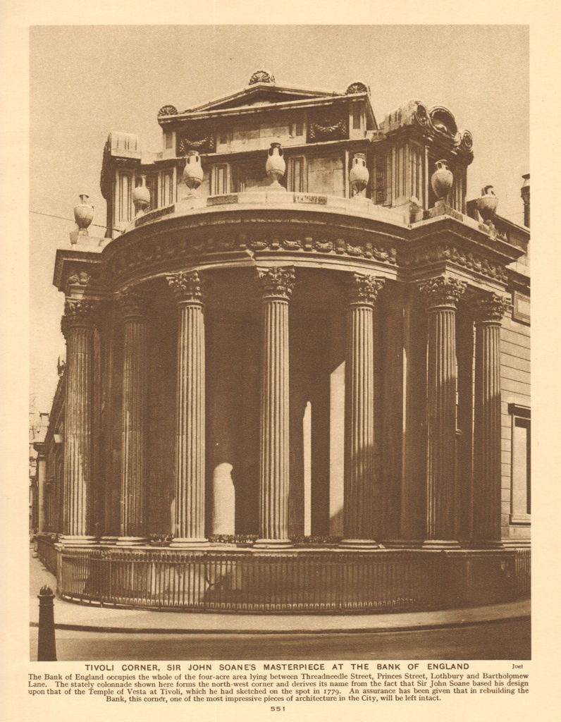 Associate Product Tivoli Corner, Sir John Soane's masterpiece at the Bank of England 1926 print