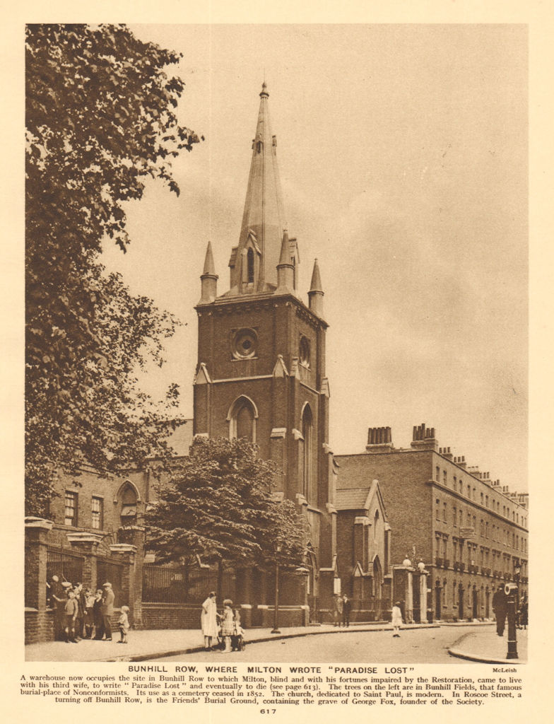 Associate Product Bunhill Row, Finsbury, where Milton wrote Paradise Lost. St Paul's church 1926