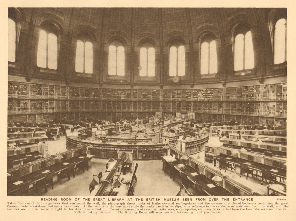 Associate Product Reading room of the great library at the British Museum 1926 old vintage print