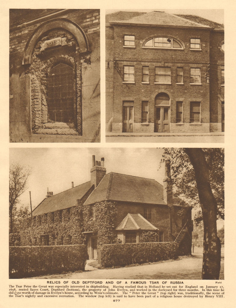 Deptford. Sayes Court. Czar of Muscovy pub, Great Tower Street 1926 old print