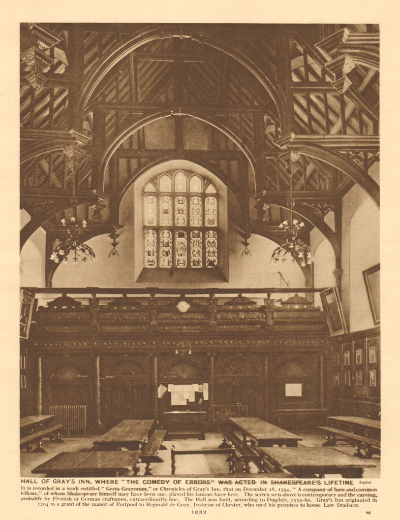 Associate Product Gray's Inn Hall, where Comedy of Errors was acted in Shakespeare's lifetime 1926