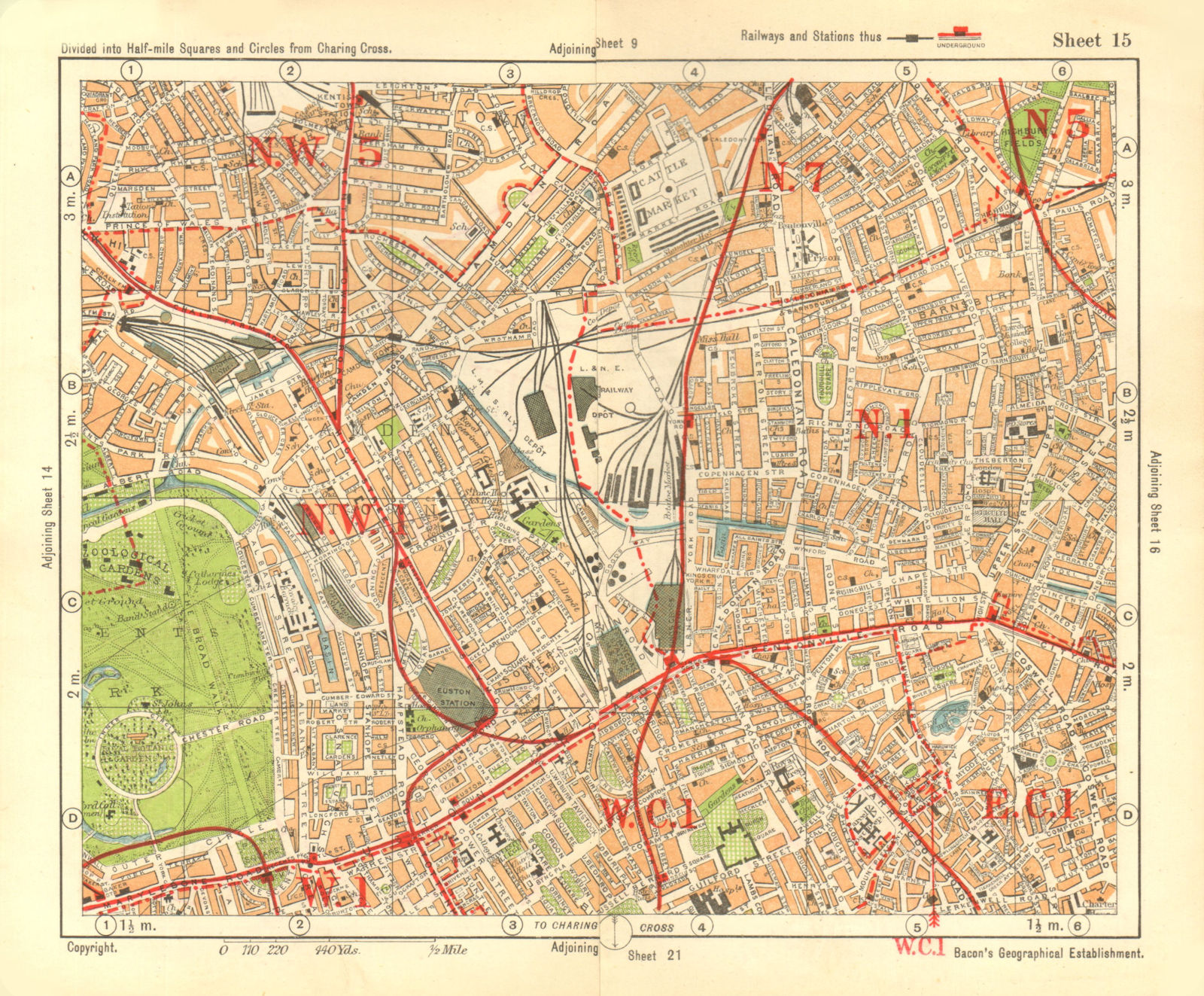 N LONDON. Camden/Kentish Town Clerkenwell Bloomsbury Islington. BACON 1928 map