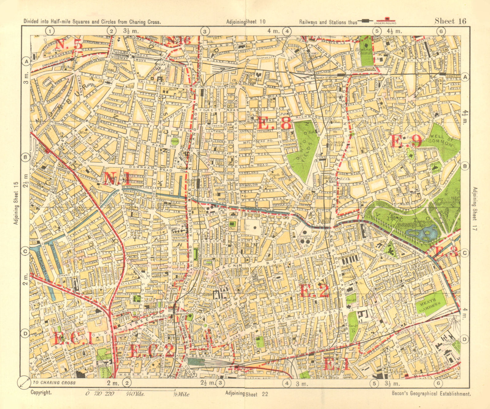 NE LONDON. Hackney Bethnal Green Shoreditch Hoxton Canonbury. BACON 1928 map