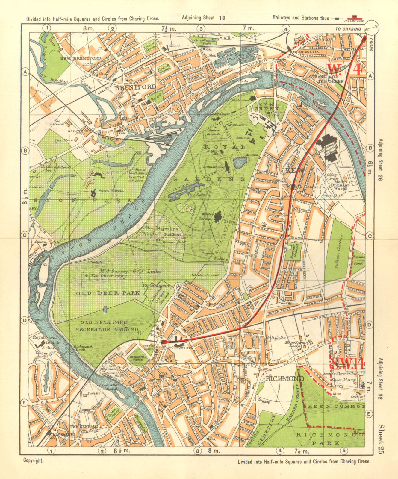 SW LONDON. Brentford Kew gardens Richmond Sheen Chiswick. BACON 1928 old map
