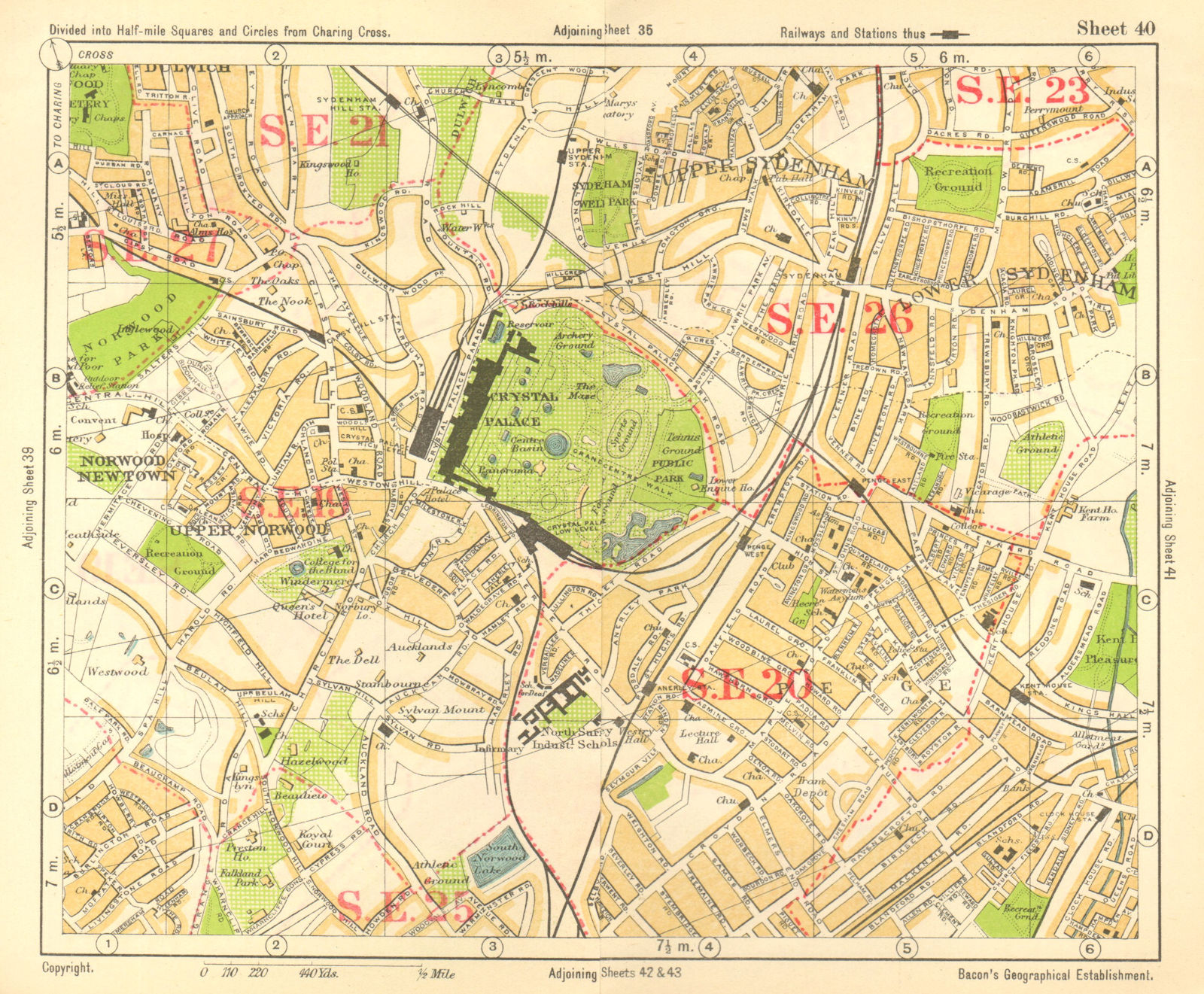 SE LONDON. Sydenham Upper Norwood Crystal Palace Sydenham Penge. BACON 1928 map